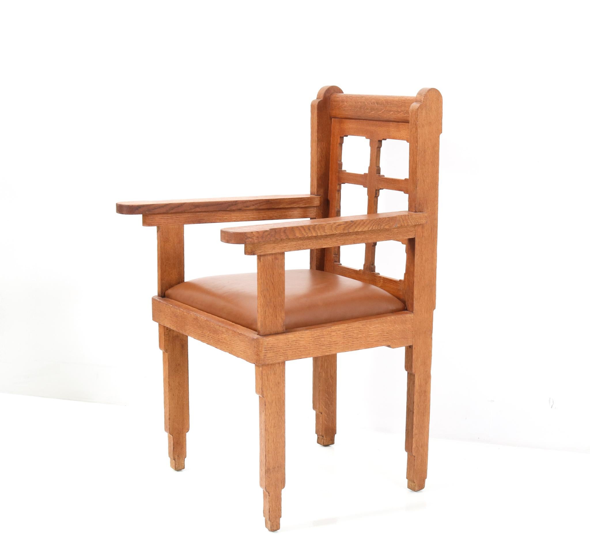 Early 20th Century Oak Art Deco Amsterdamse School Armchair, 1920s