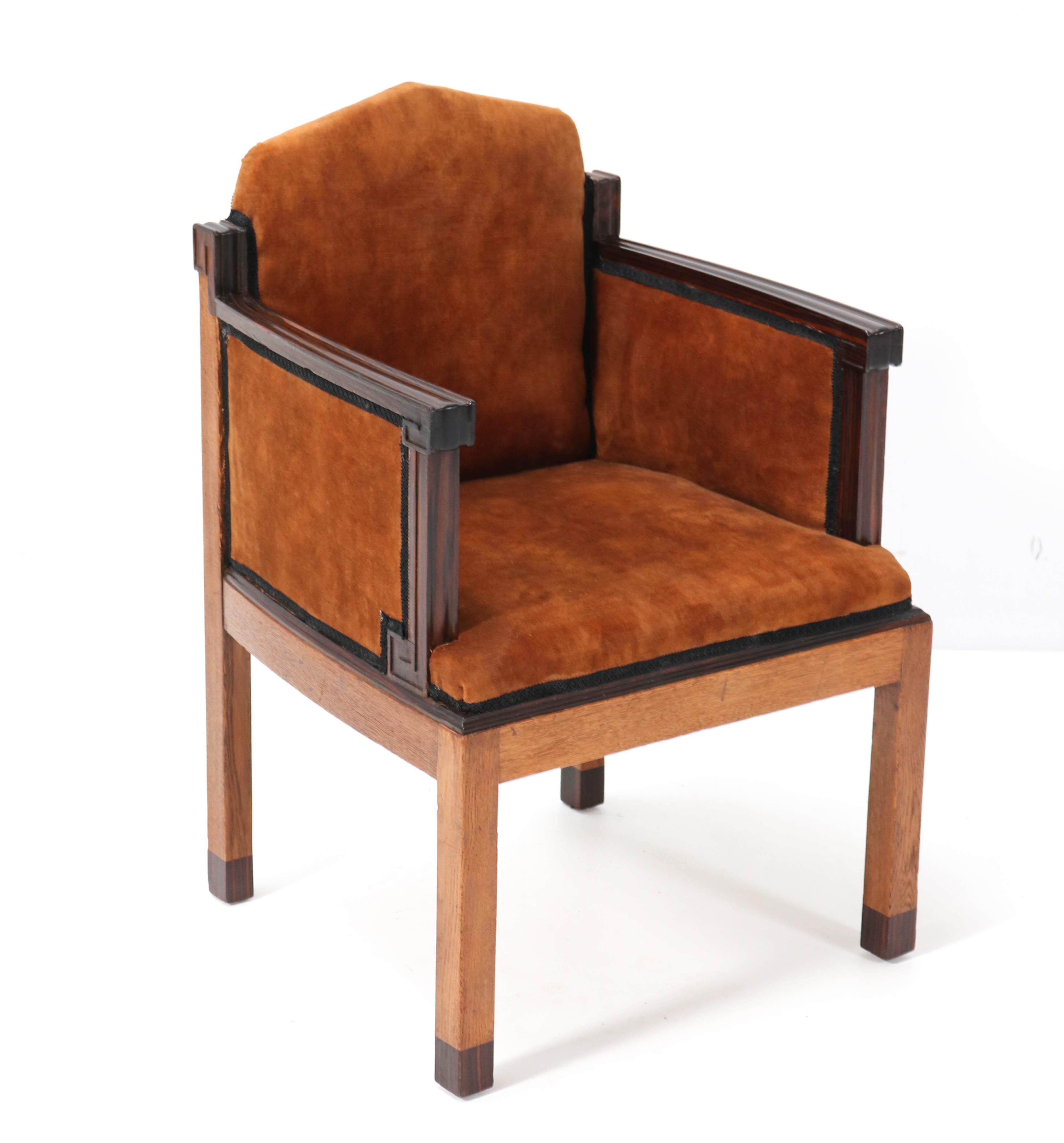 Velvet Oak Art Deco Amsterdamse School Armchair by Fa. Drilling Amsterdam, 1920s