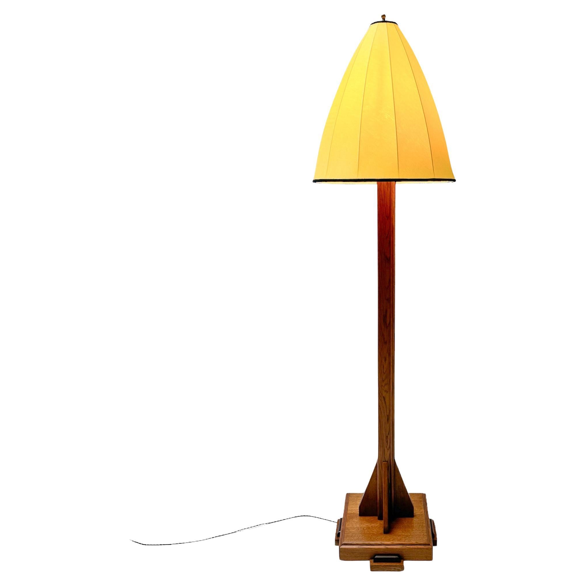 Oak Art Deco Amsterdamse School Floor Lamp, 1920s