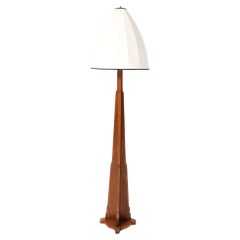 Oak Art Deco Amsterdamse School Floor Lamp with Silk Shade, 1920s