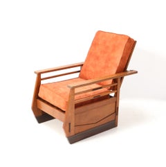 Oak Art Deco Amsterdamse School Lounge Chair or Folding Chair, 1920s