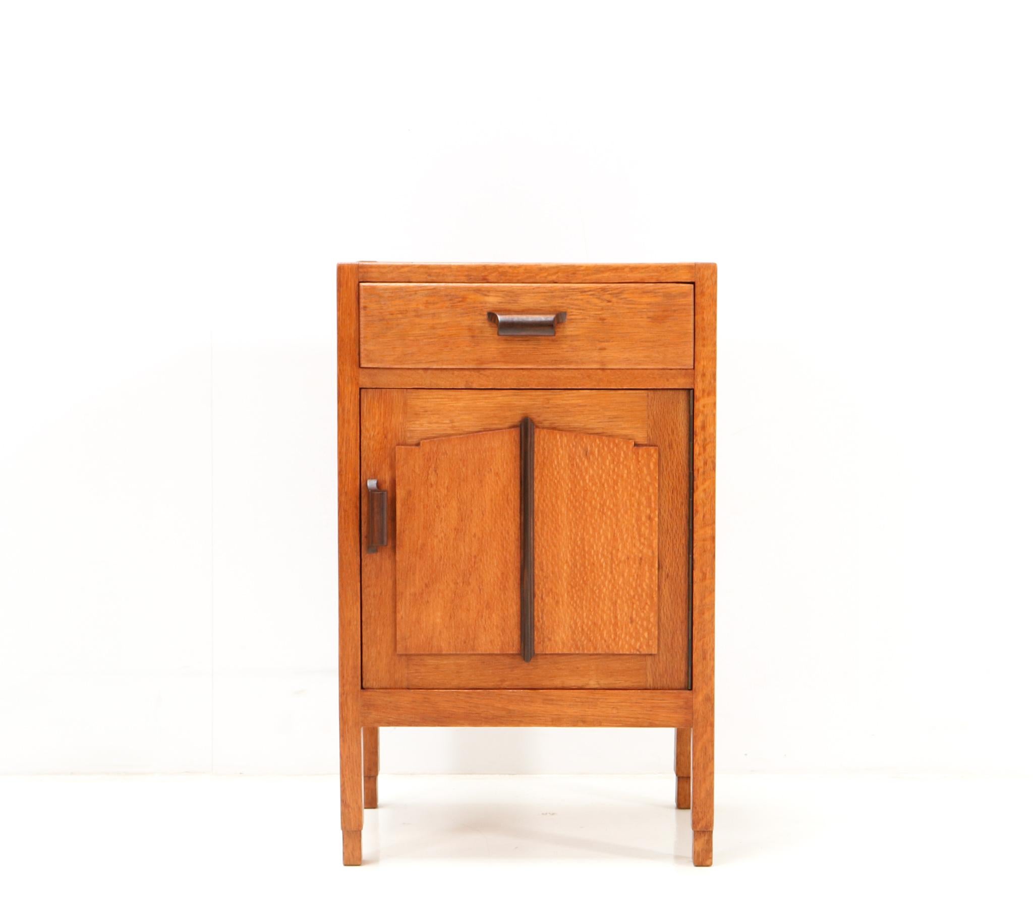 Dutch Oak Art Deco Amsterdamse School Nightstand or Bedside Table, 1920s