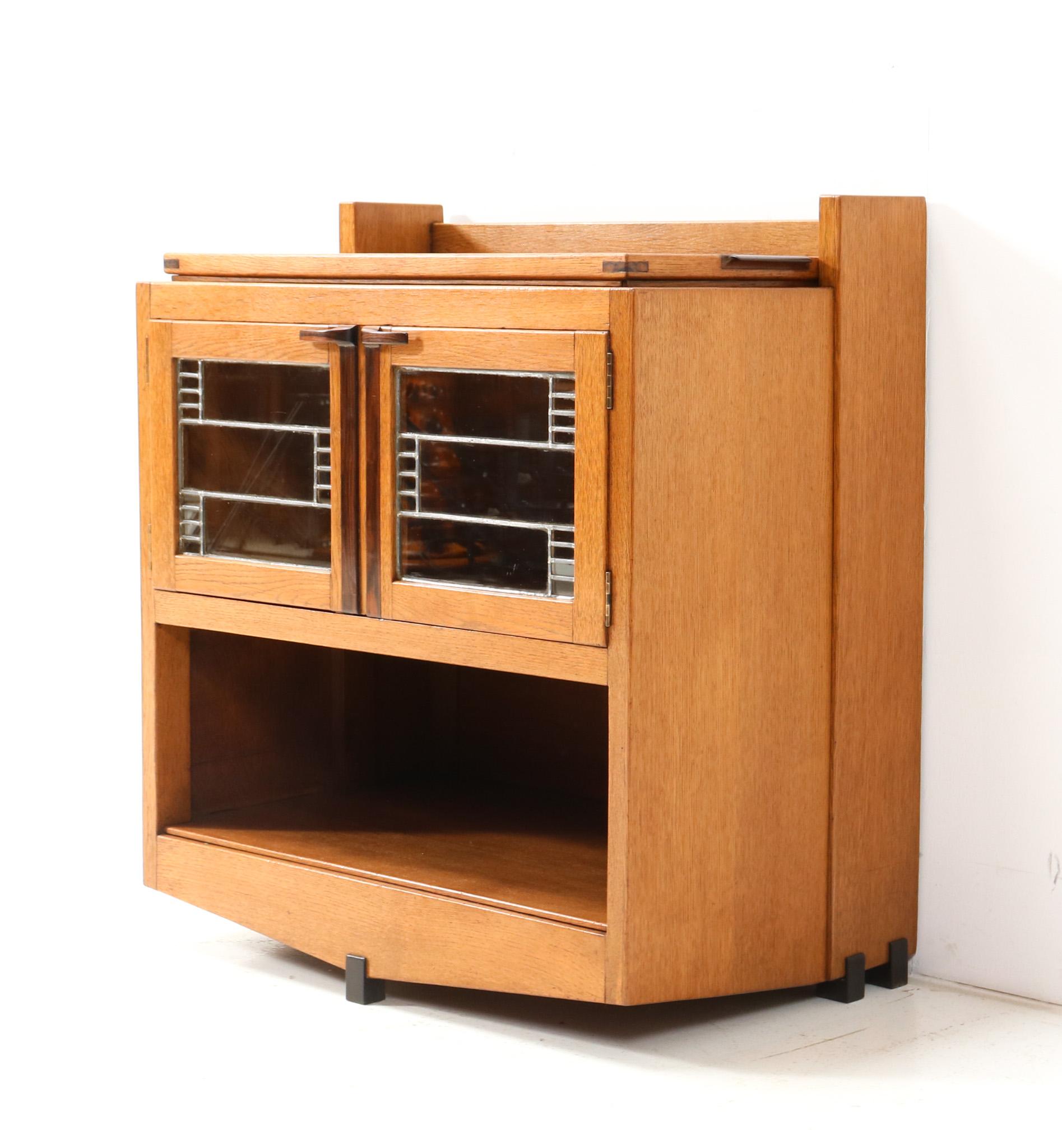 Oak Art Deco Amsterdamse School Tea Cabinet with Serving Tray by Anton ...