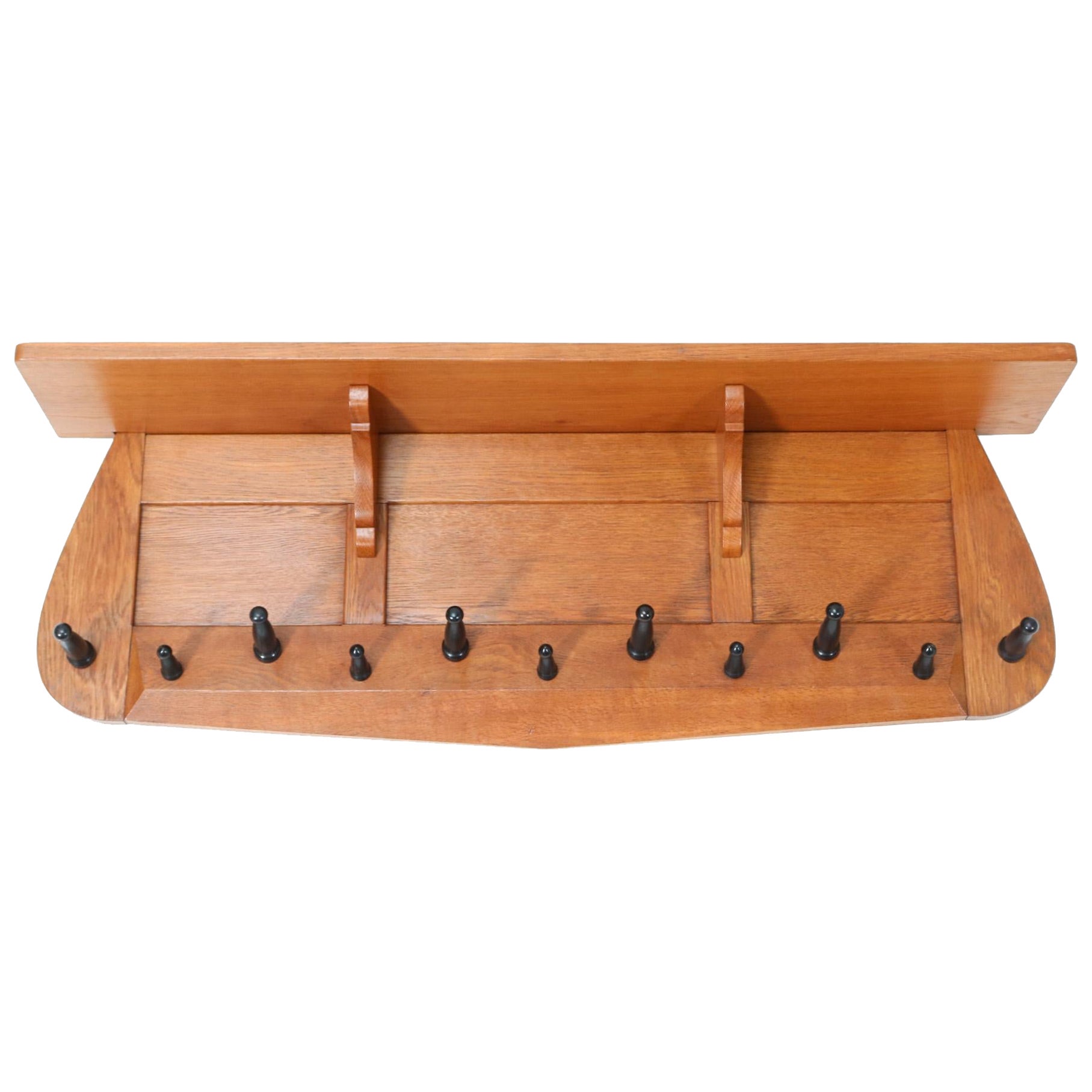 Oak Art Deco Amsterdamse School Wall Coat Rack, 1920s