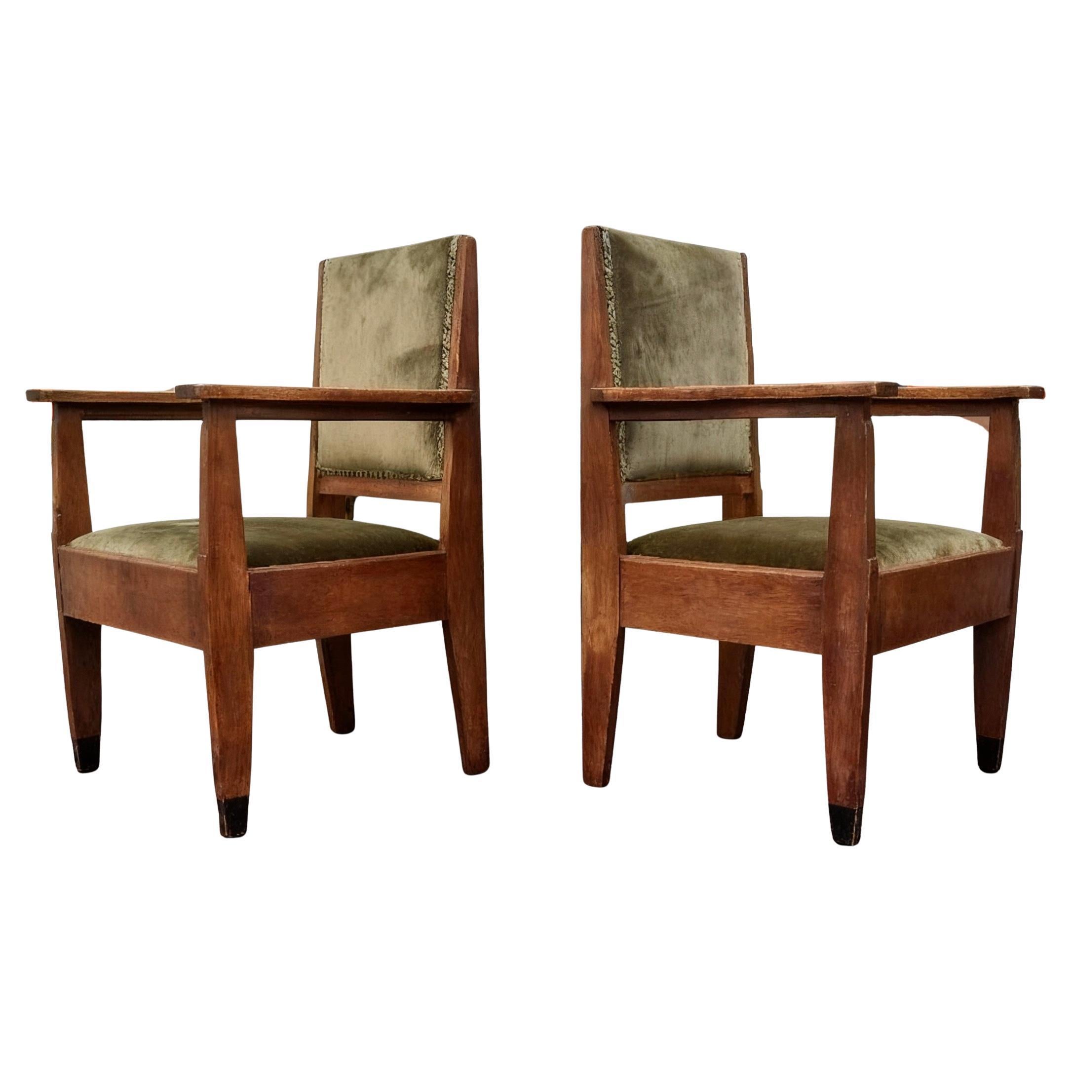 Oak Art Deco attributed Amsterdam School Armchairs 1920s