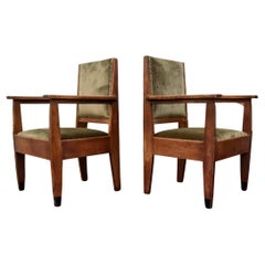 Oak Art Deco attributed Amsterdam School Armchairs 1920s