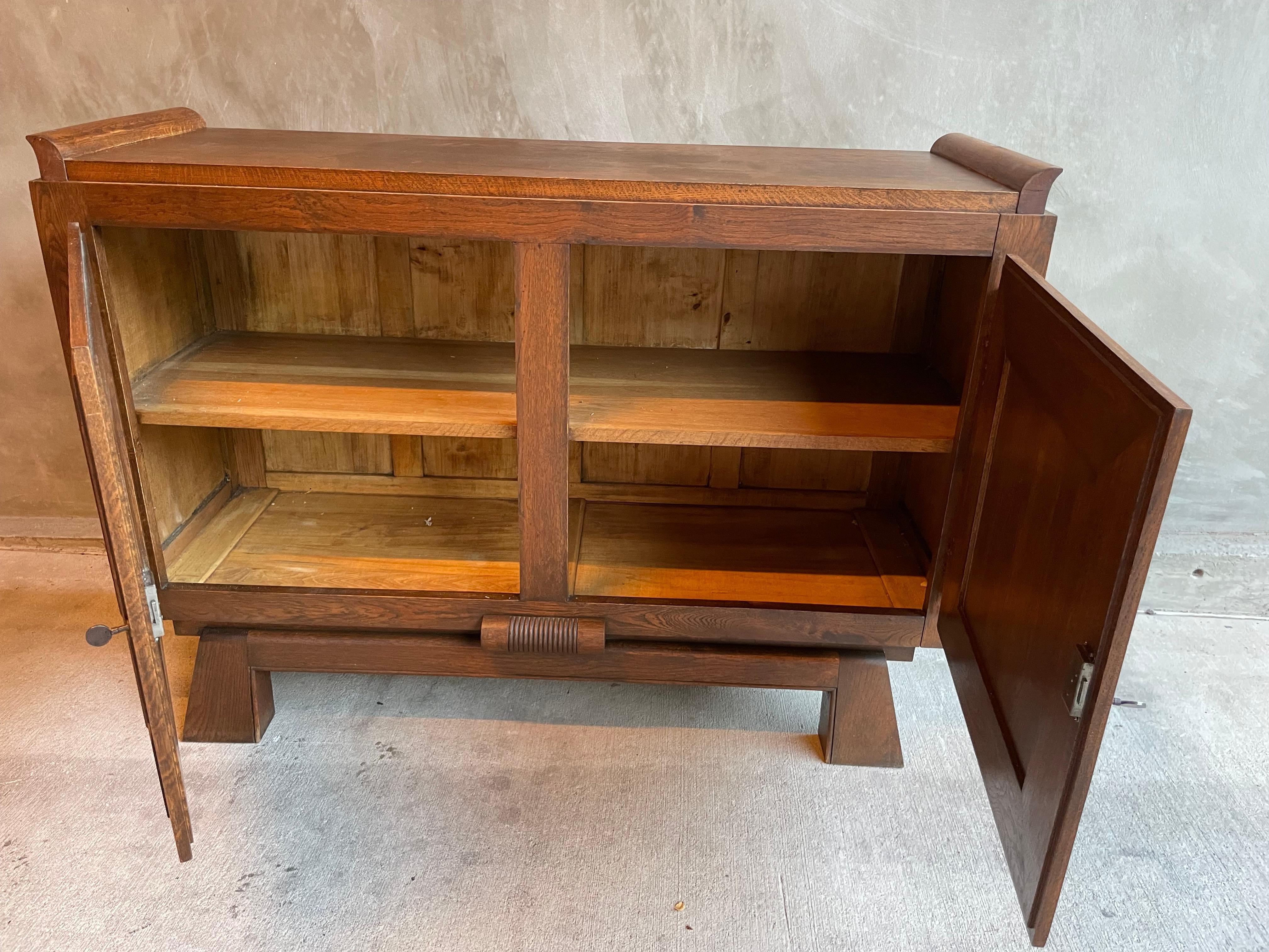 Oak Art Deco Brutalist Sideboard by Charles Dudouyt, France, 1930's In Good Condition In Austin, TX
