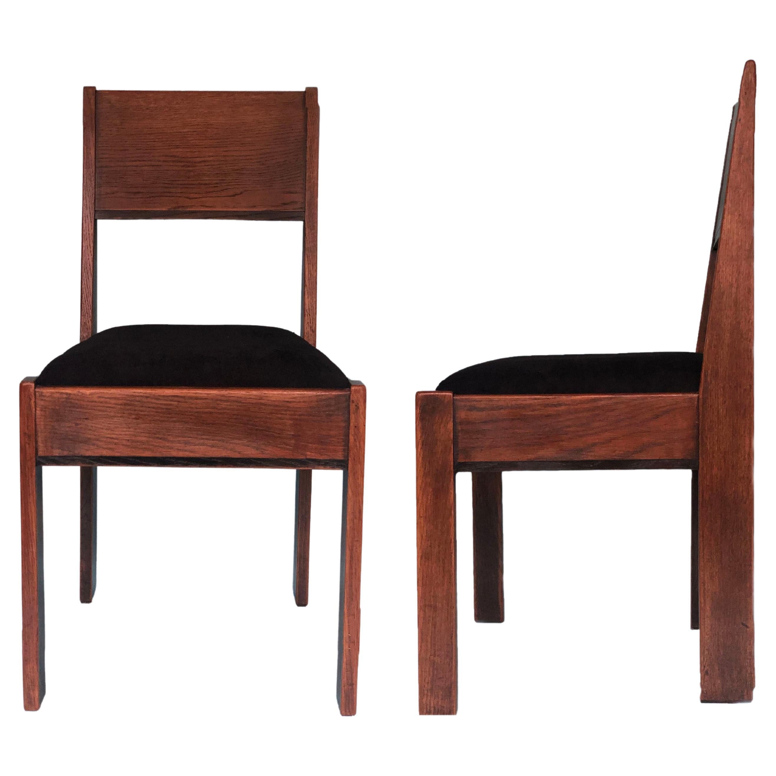 Oak Art Deco Design Chairs by J.A. Muntendam for L.O.V. Oosterbeek 1920s set of2