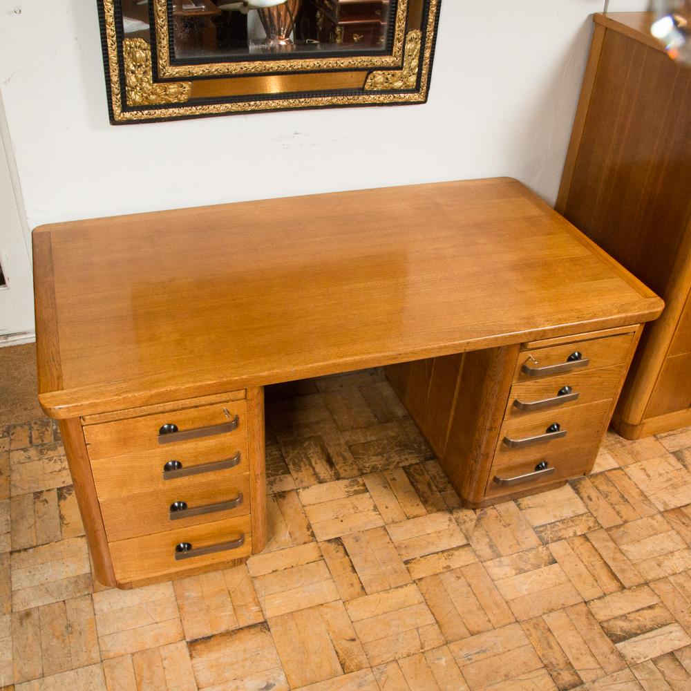 20th Century Oak Art Deco Desk with Bronze Handles For Sale
