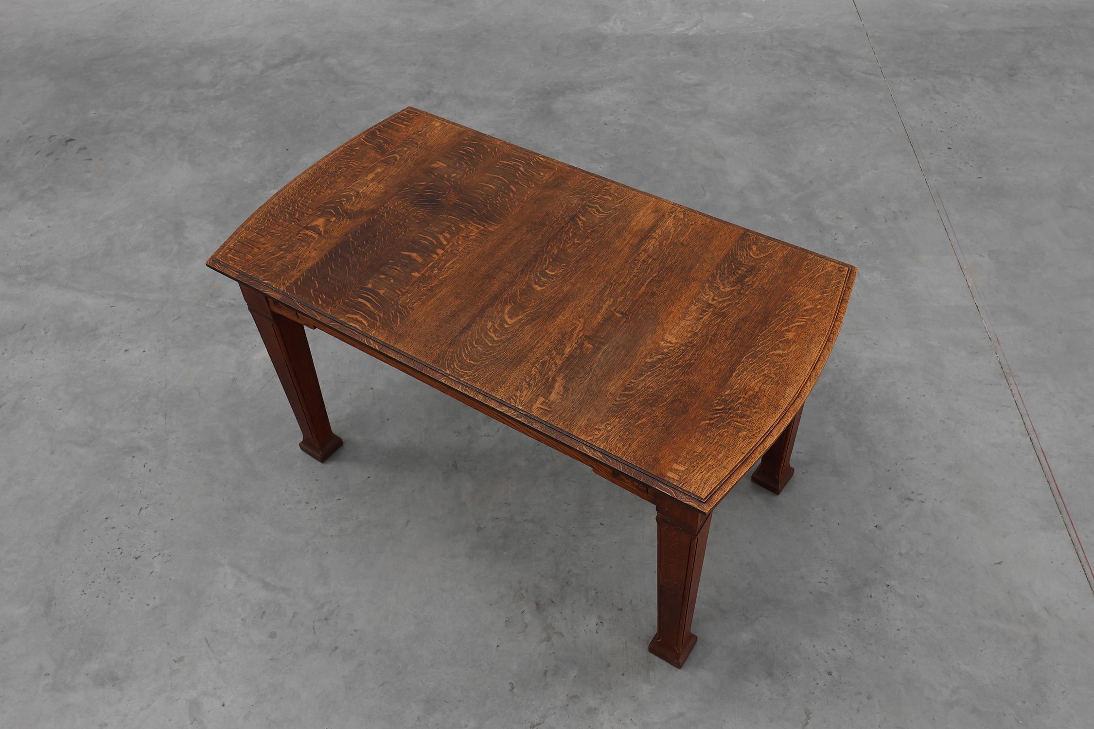 Oak Art Deco dining table with carved frieze, France 1920s For Sale 7
