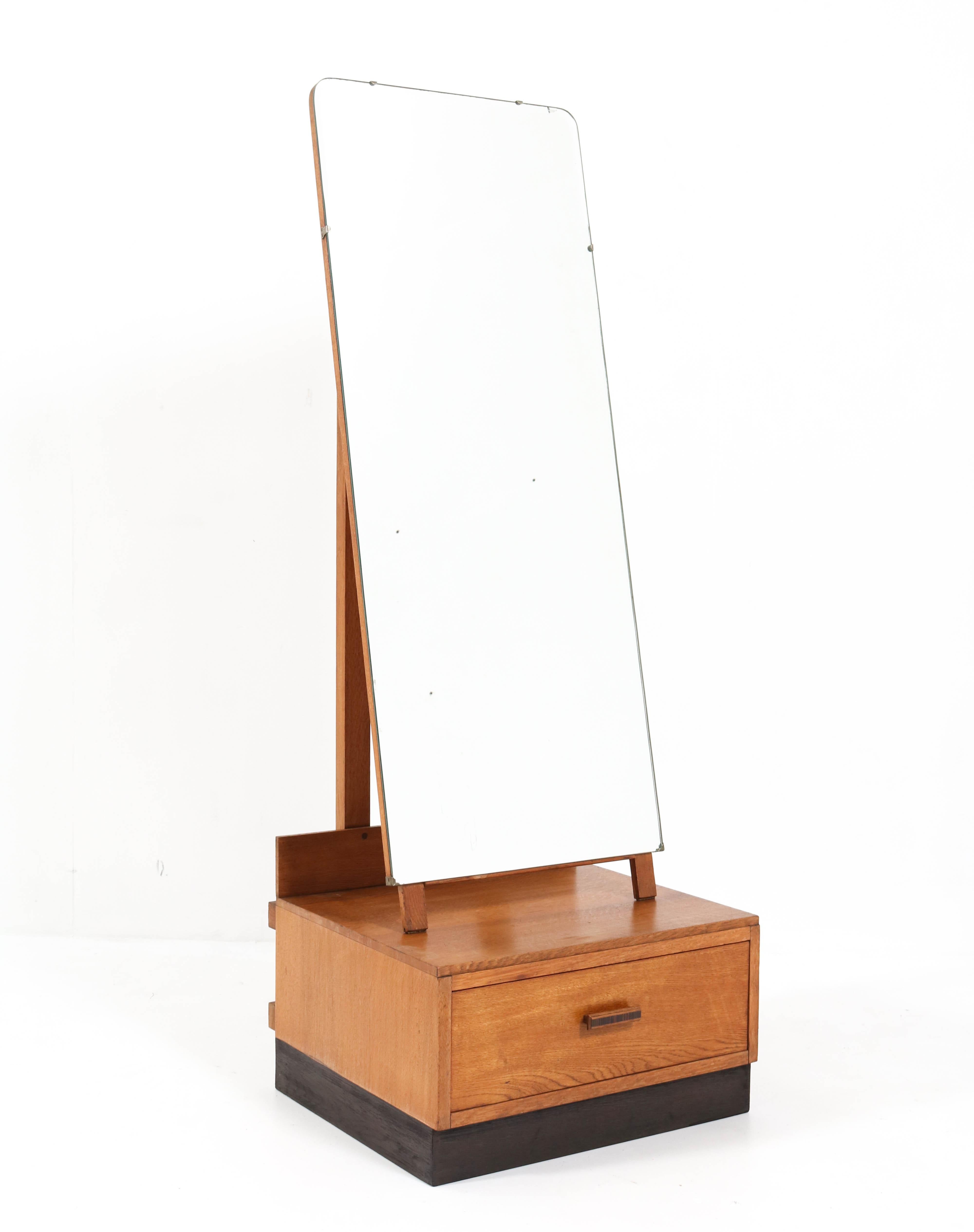 Oak Art Deco Full Length Standing Mirror by In Good Condition In Amsterdam, NL