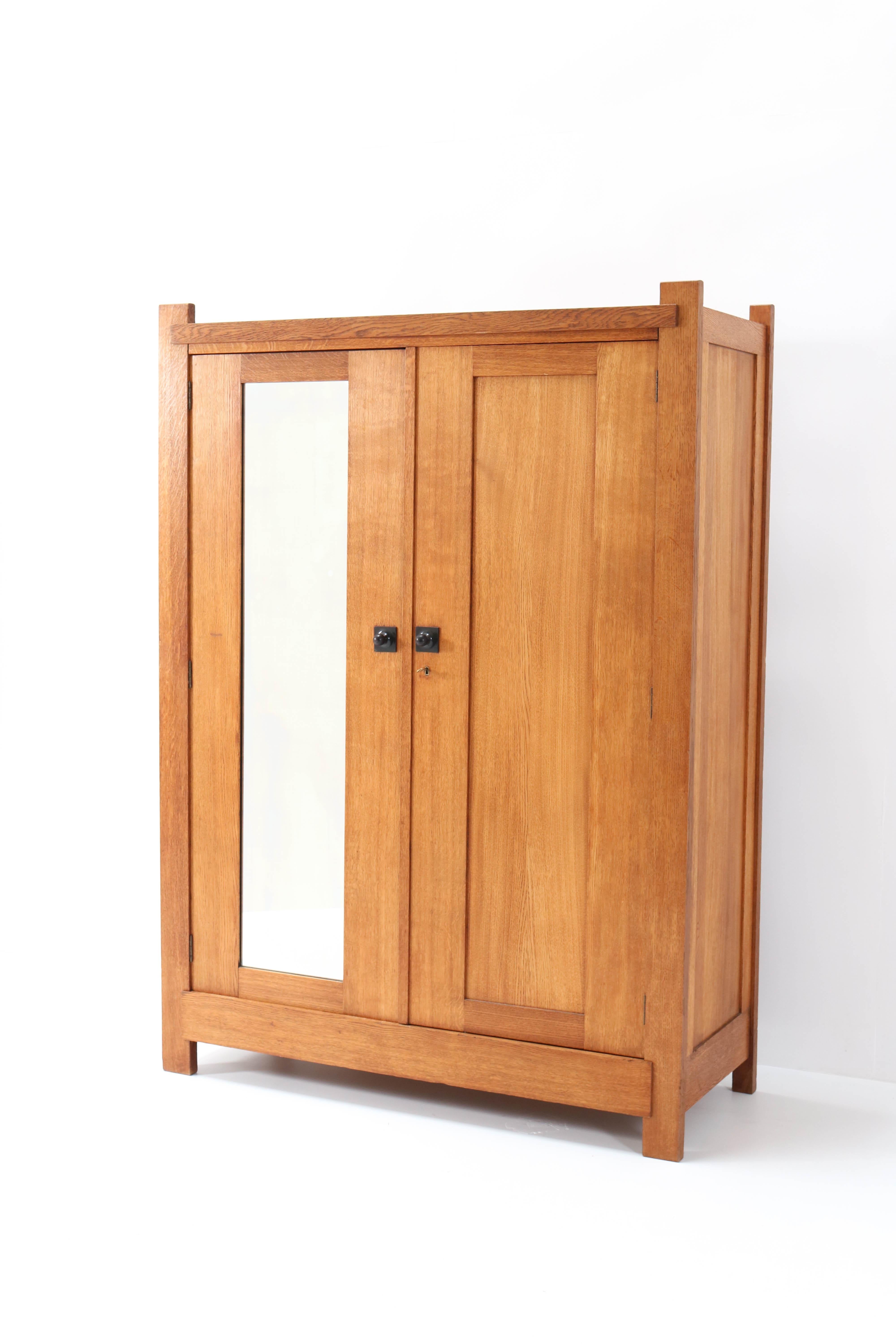 Dutch Oak Art Deco Haagse School Armoir or Wardrobe by Hendrik Wouda for Pander, 1924