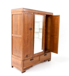 Oak Art Deco Haagse School Armoire or Wardrobe, 1920s