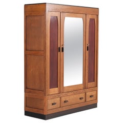 Oak Art Deco Haagse School Armoire or Wardrobe, 1920s at 1stDibs