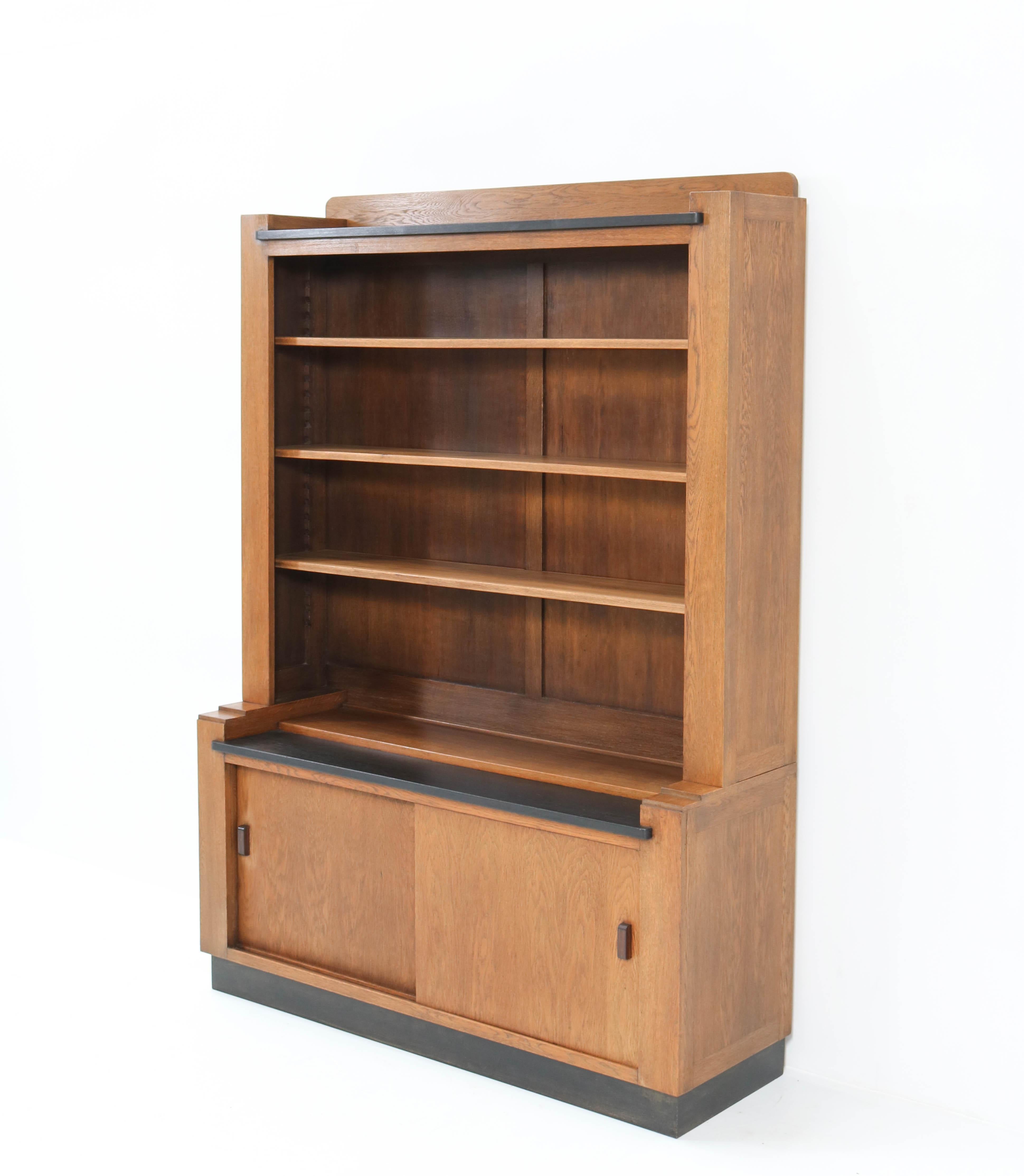 Dutch Oak Art Deco Haagse School Bookcase by Cor Alons for L.O.V. Oosterbeek, 1920s
