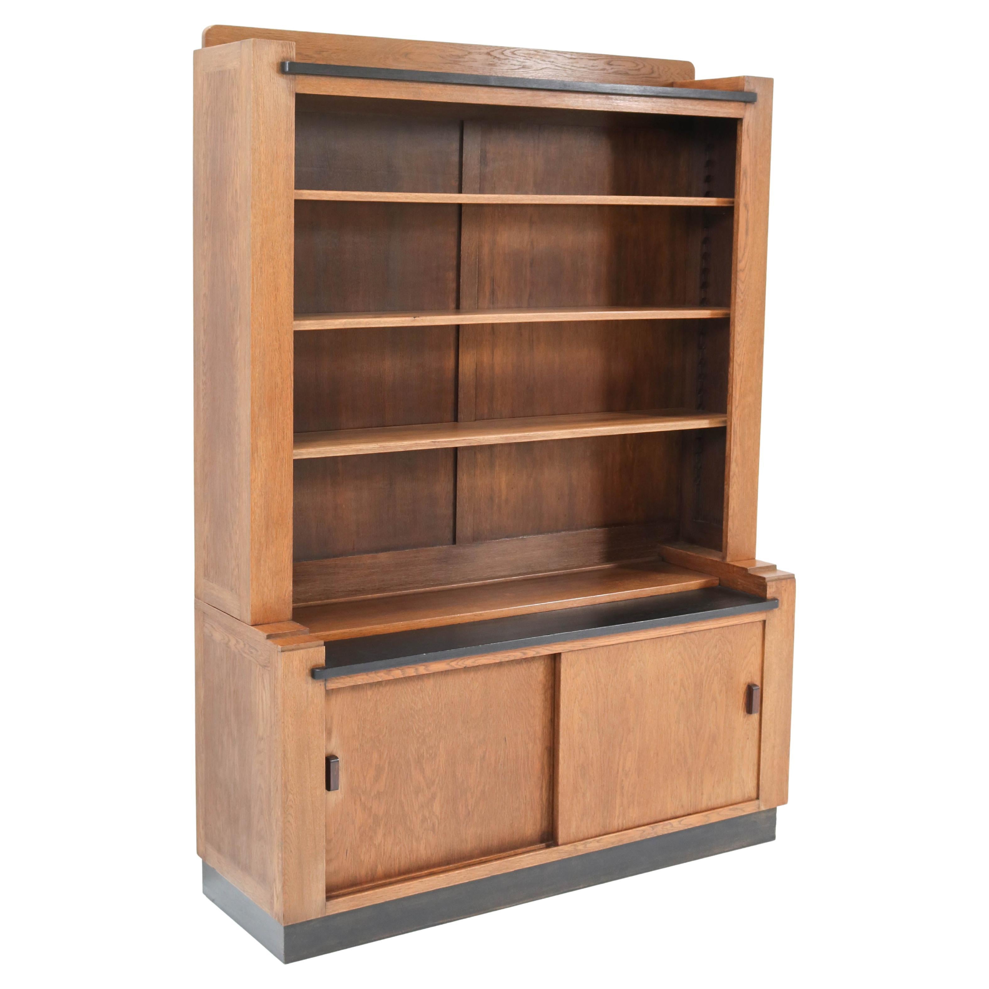 Oak Art Deco Haagse School Bookcase by Cor Alons for L.O.V. Oosterbeek, 1920s