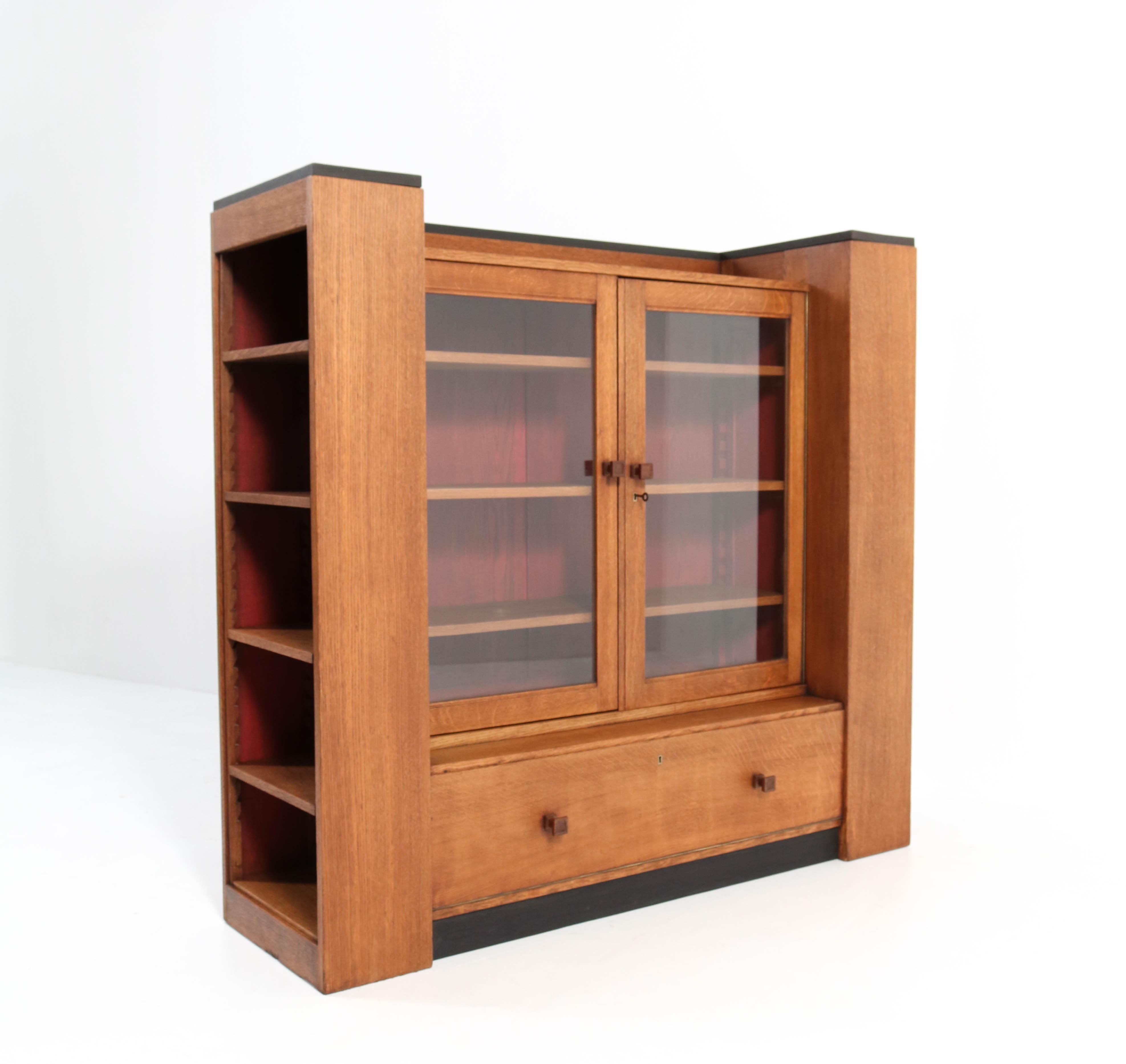 Glass Oak Art Deco Haagse School Bookcase by Hendrik Wouda for Metz & Co. Amsterdam
