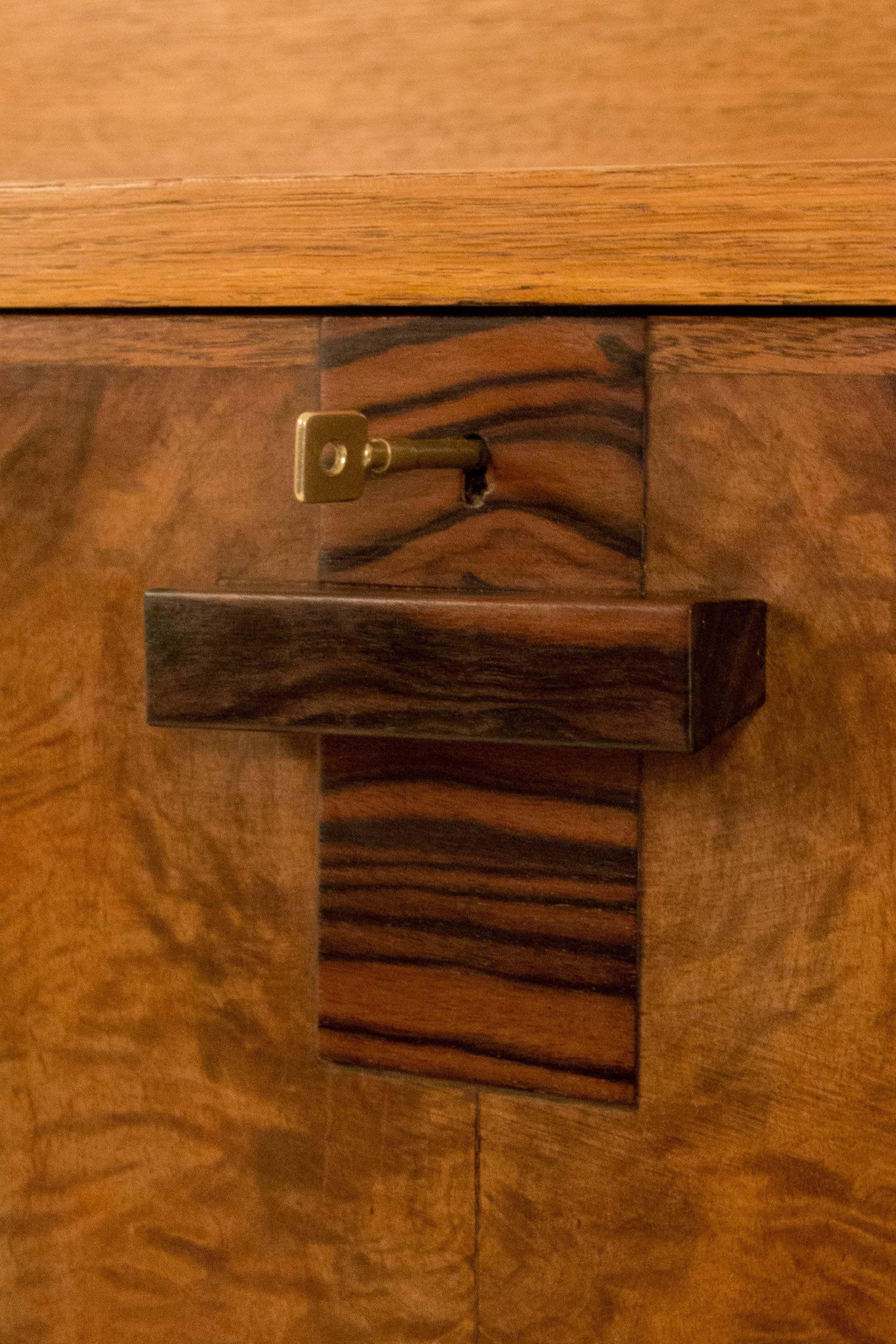 Macassar Oak Art Deco Haagse School Bookcase with Drop-Front Desk by P.E.L.Izeren, 1920s