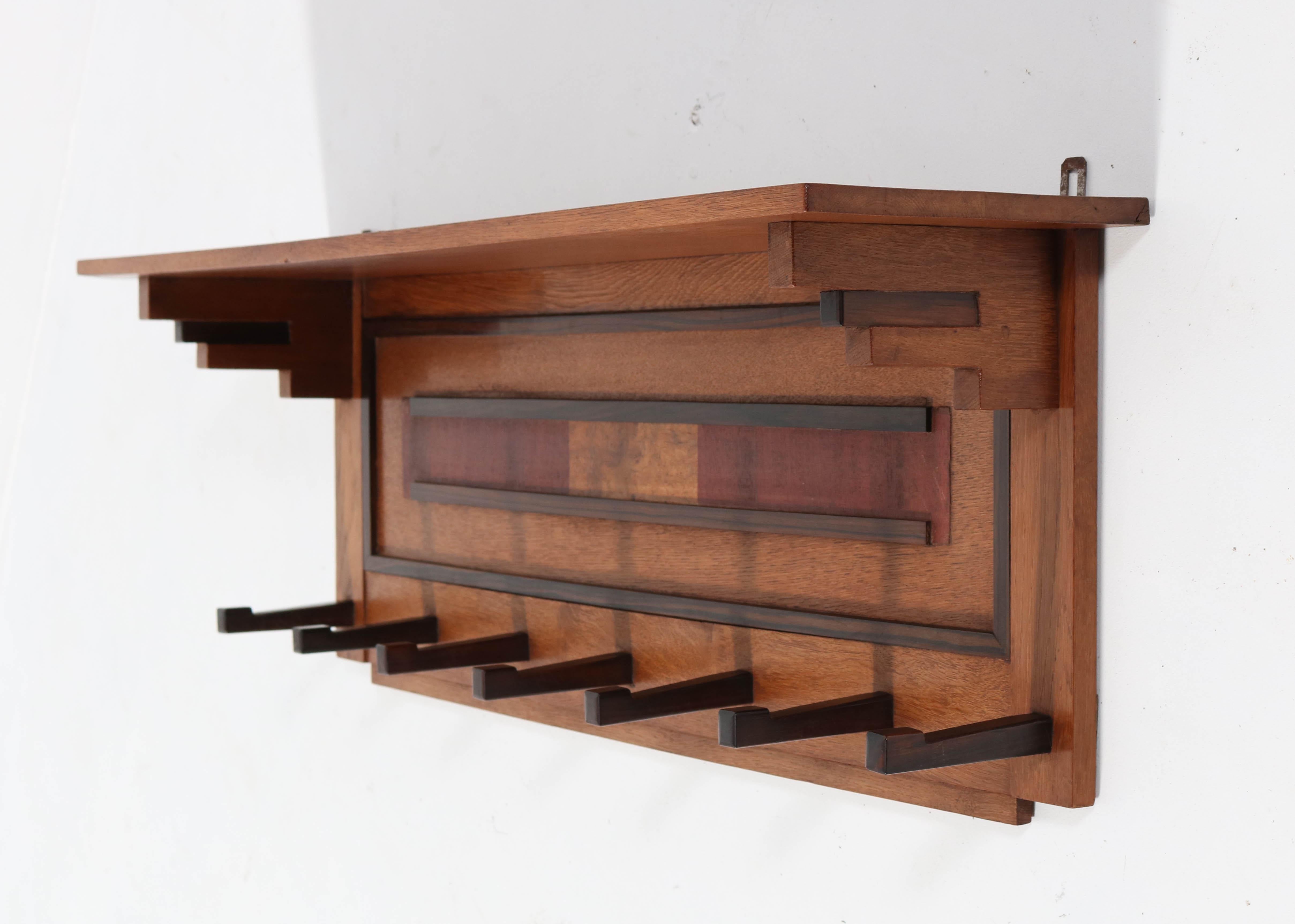 Macassar Oak Art Deco Haagse School Coat Rack by P.E.L. Izeren for Genneper Molen, 1920s