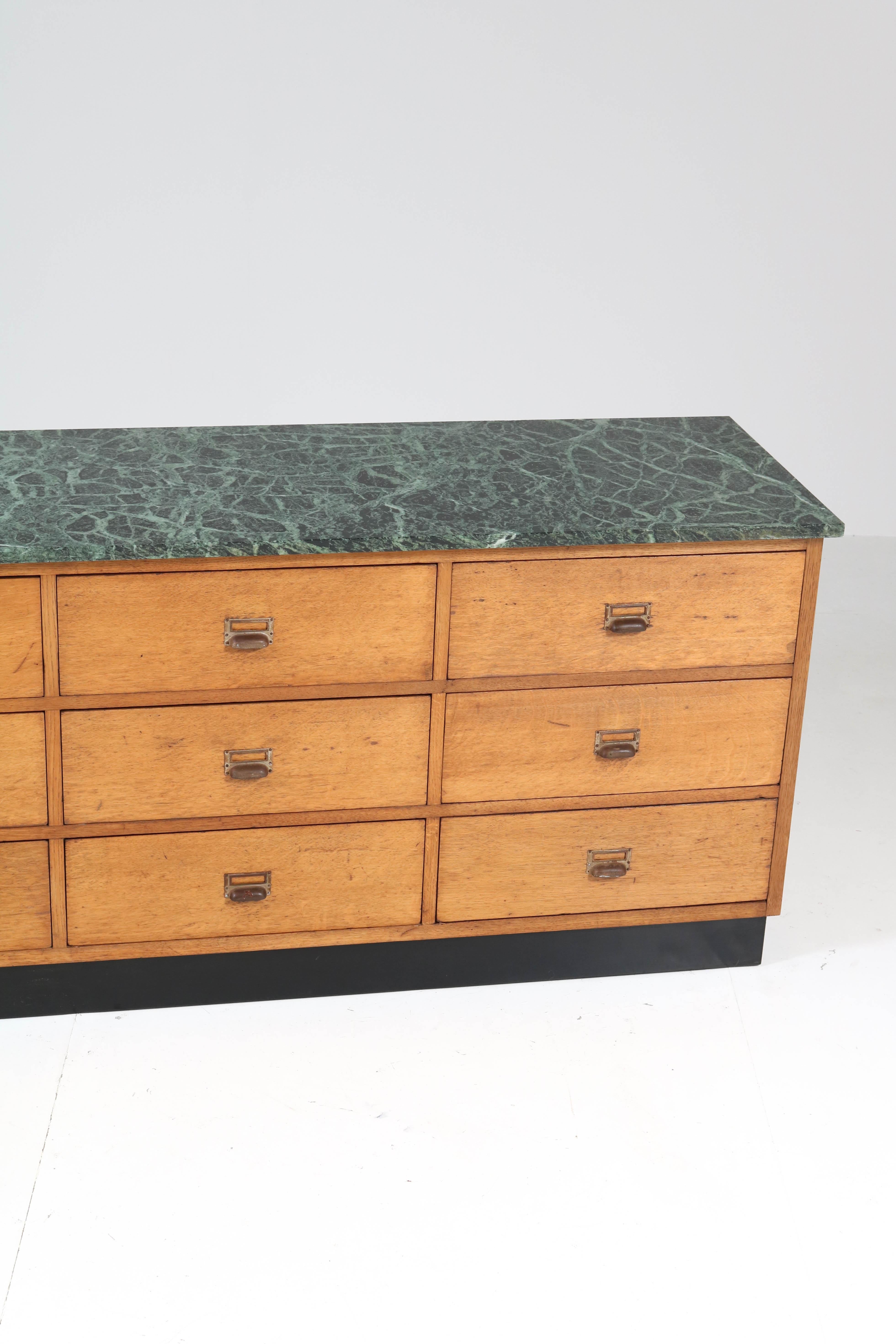 Oak Art Deco Haagse School Counter with Patricia Green Marble Top, 1920s 1
