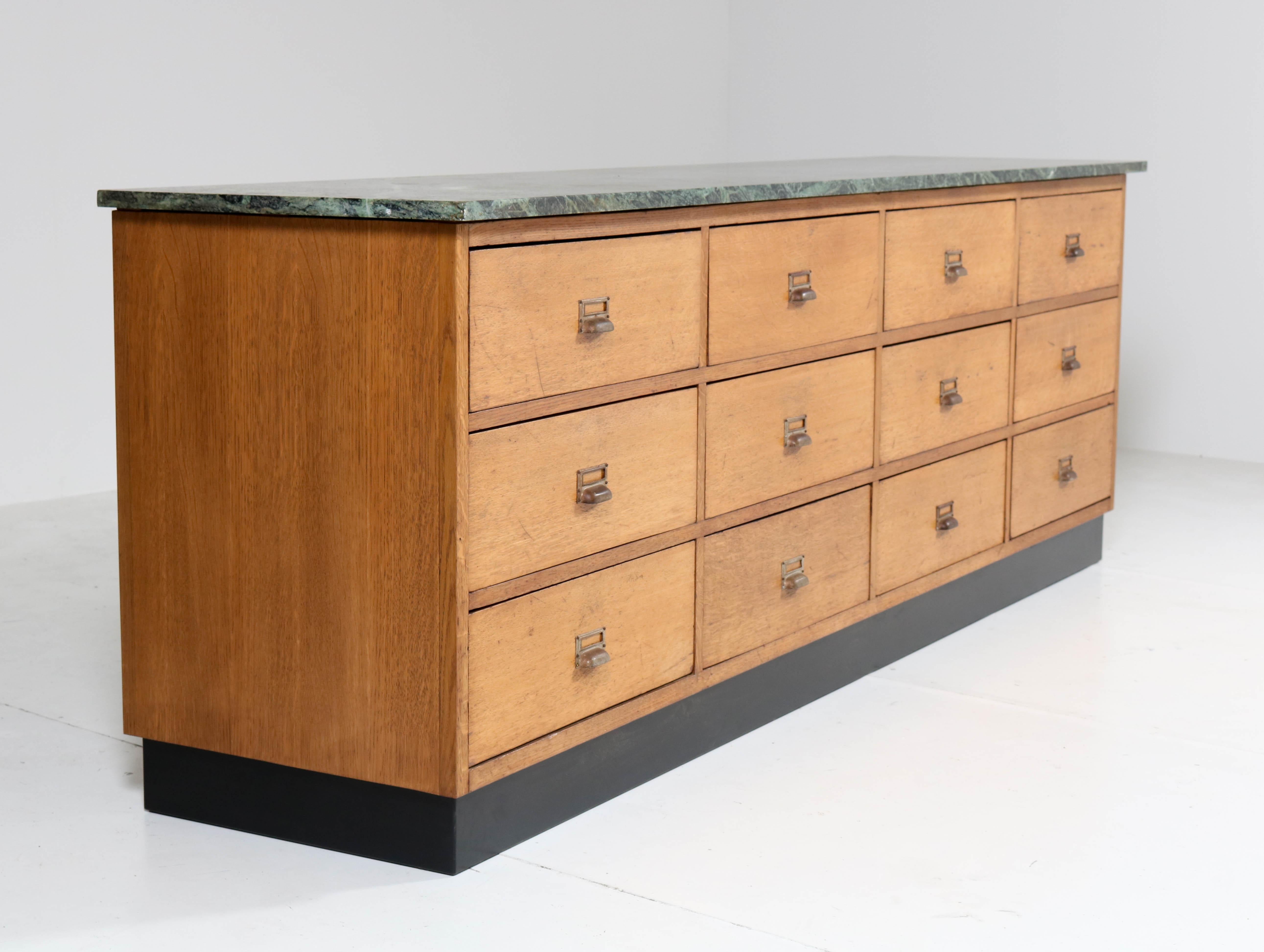 Oak Art Deco Haagse School Counter with Patricia Green Marble Top, 1920s 2