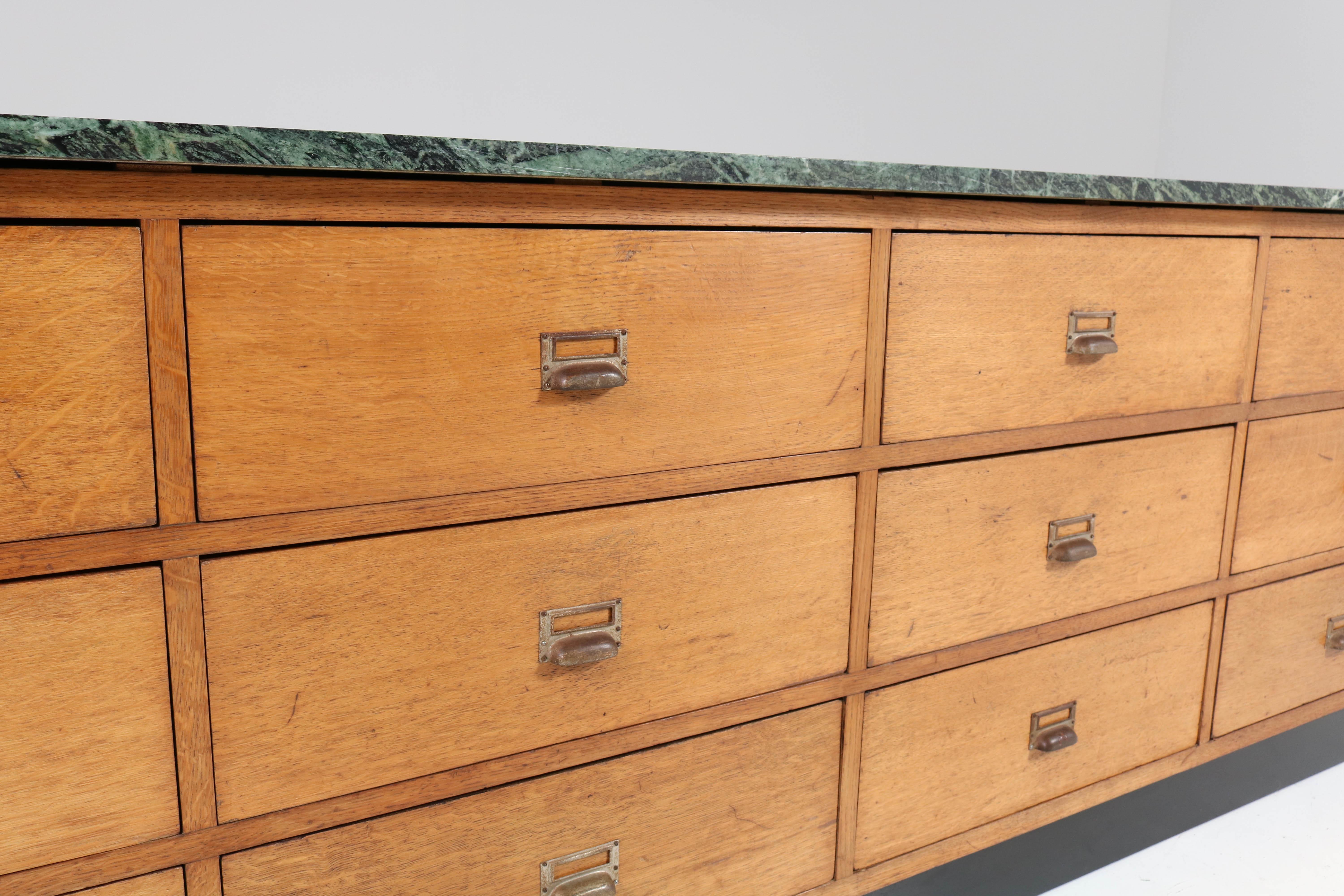 Oak Art Deco Haagse School Counter with Patricia Green Marble Top, 1920s 4