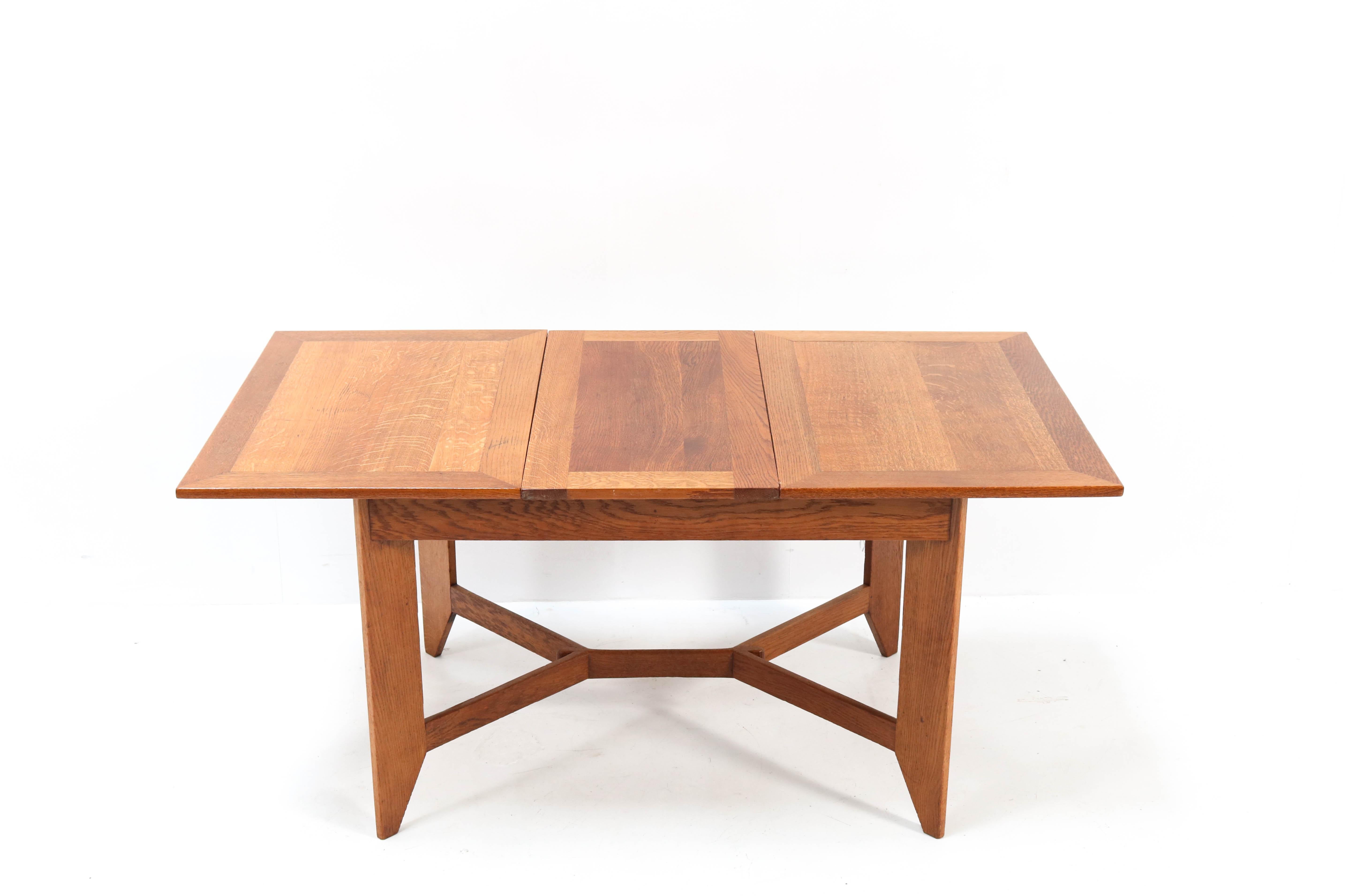 Oak Art Deco Haagse School Dining Table by Hendrik Wouda for H. Pander & Zonen 6