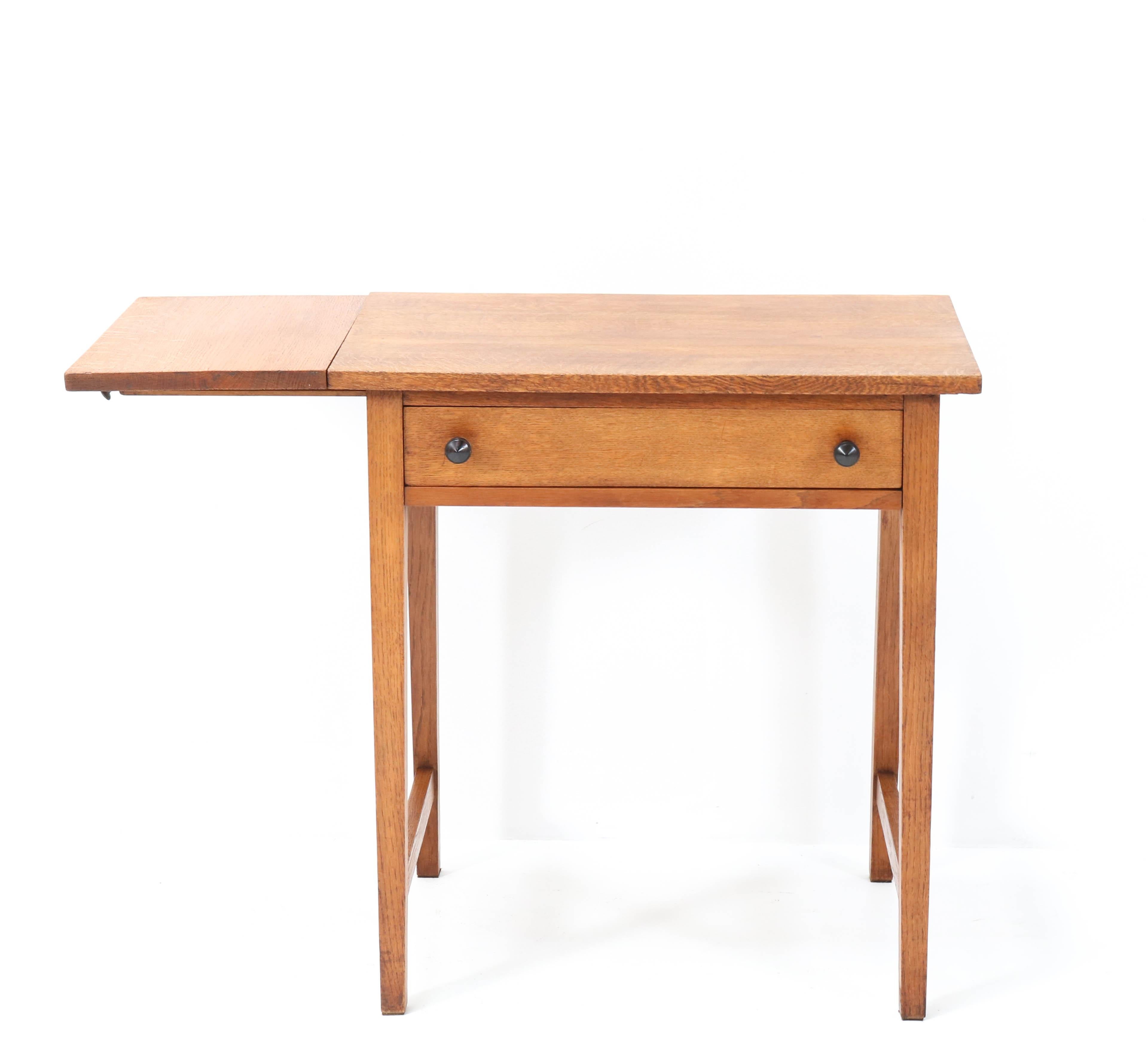 Dutch Oak Art Deco Haagse School Drop Leaf Writing Table, 1920s