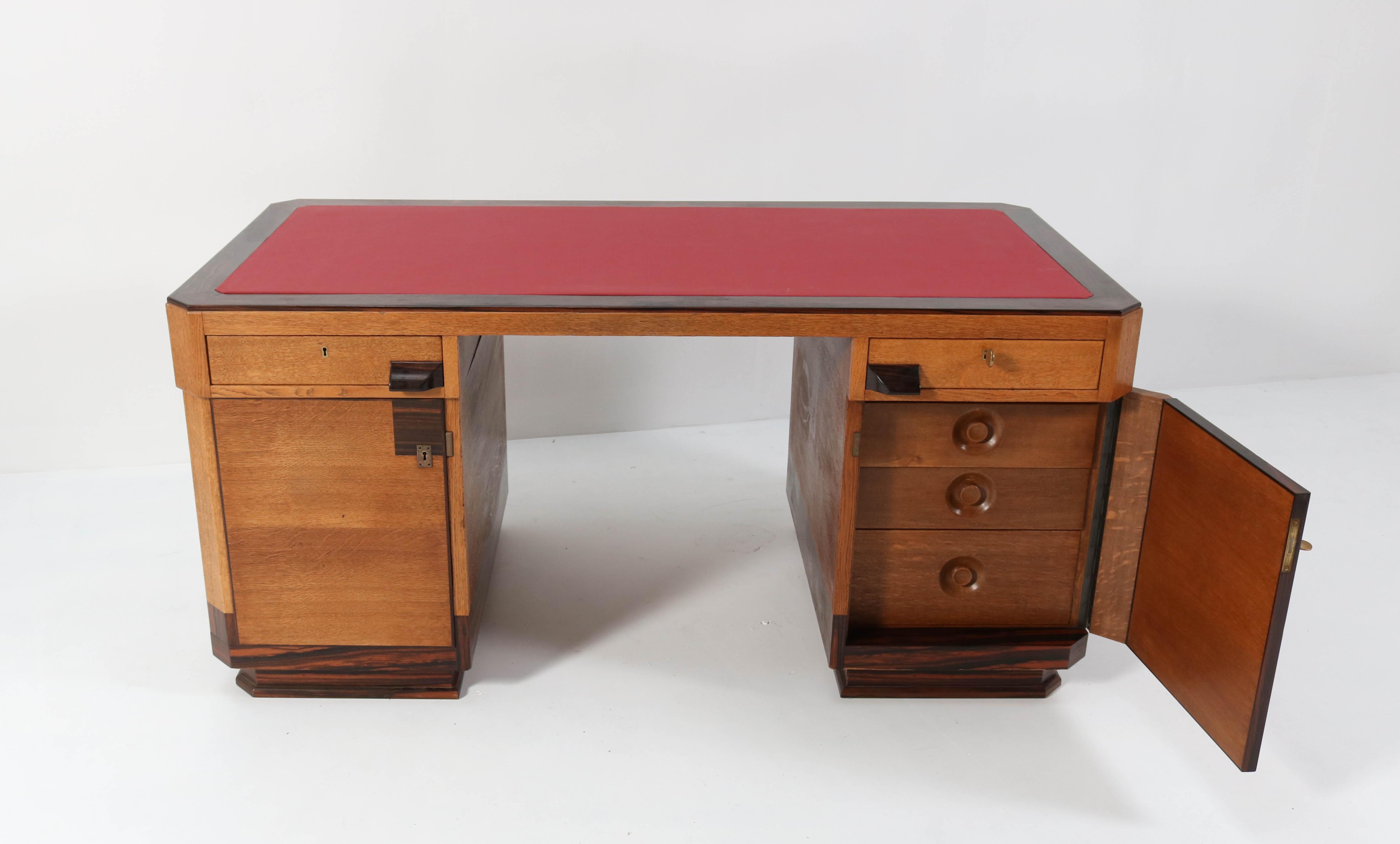 Dutch Oak Art Deco Haagse School Pedestal Desk by Anton Lucas, 1920s