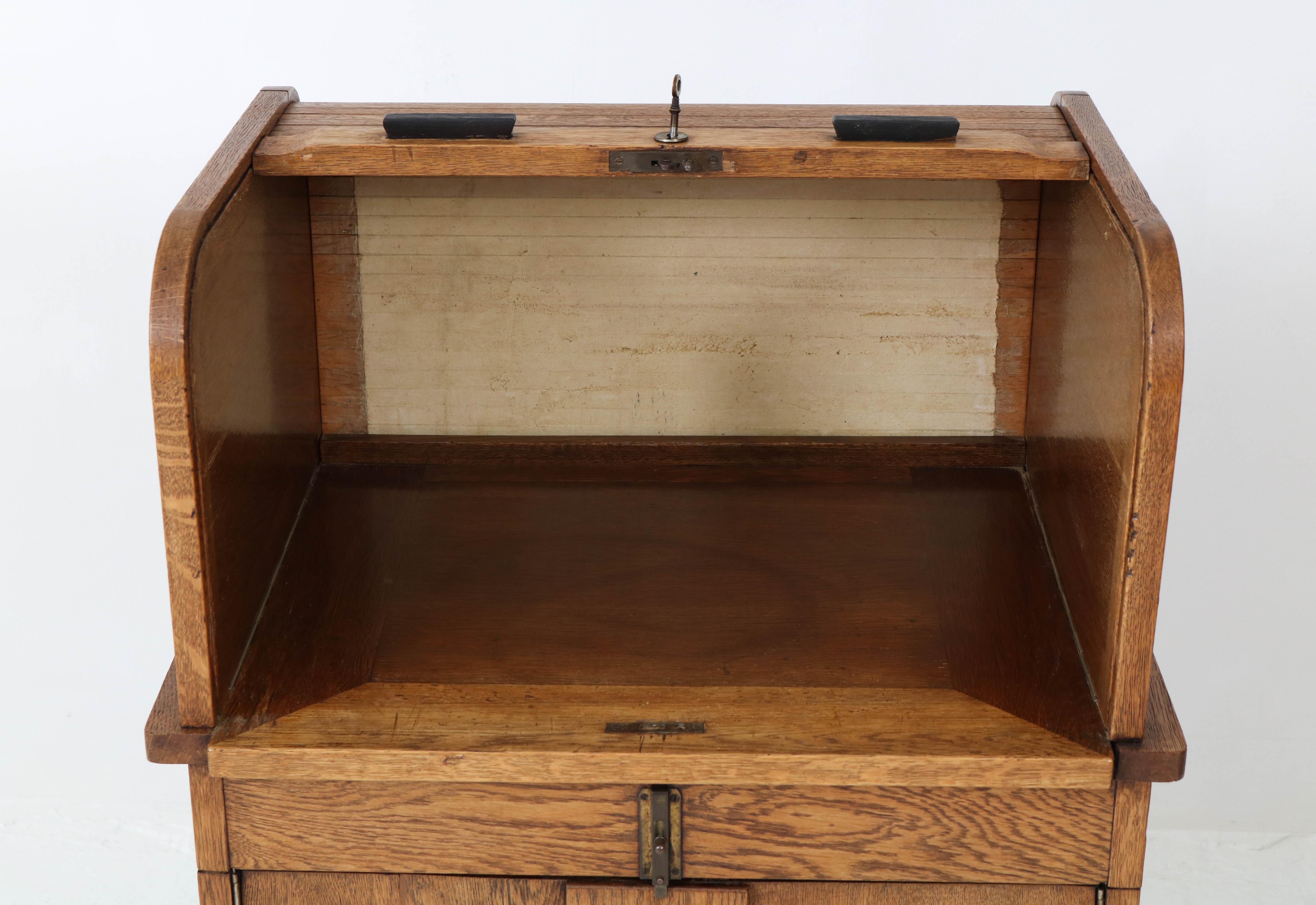 Dutch Oak Art Deco Haagse School Roll Top Desk by Allan & Co. Rotterdam, 1920s