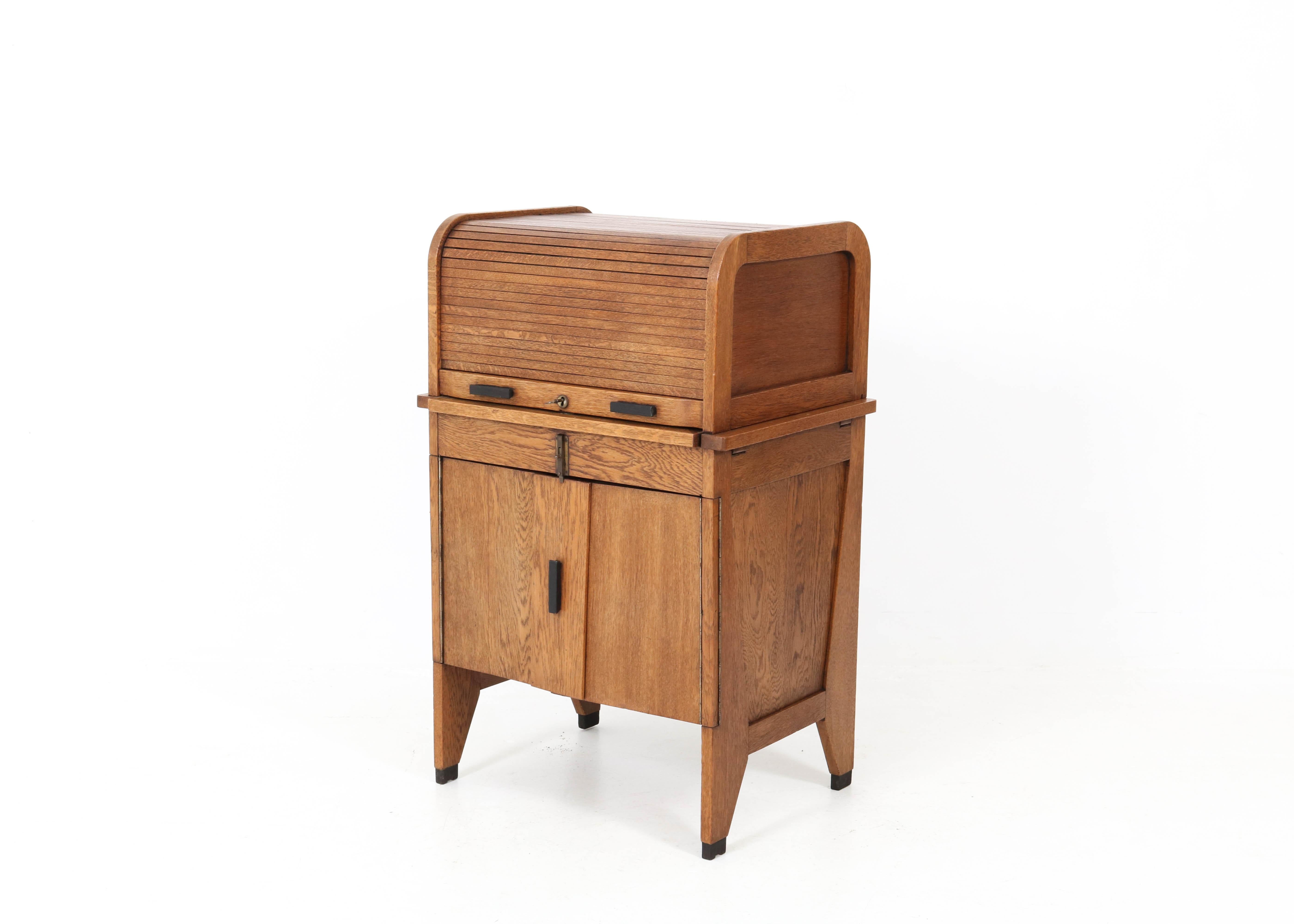 Oak Art Deco Haagse School Roll Top Desk by Allan and Co. Rotterdam