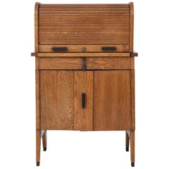 Oak Art Deco Haagse School Roll Top Desk by Allan & Co. Rotterdam, 1920s