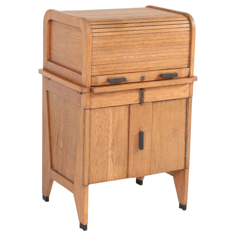 Oak Art Deco Haagse School Roll Top Desk By Allan And Co
