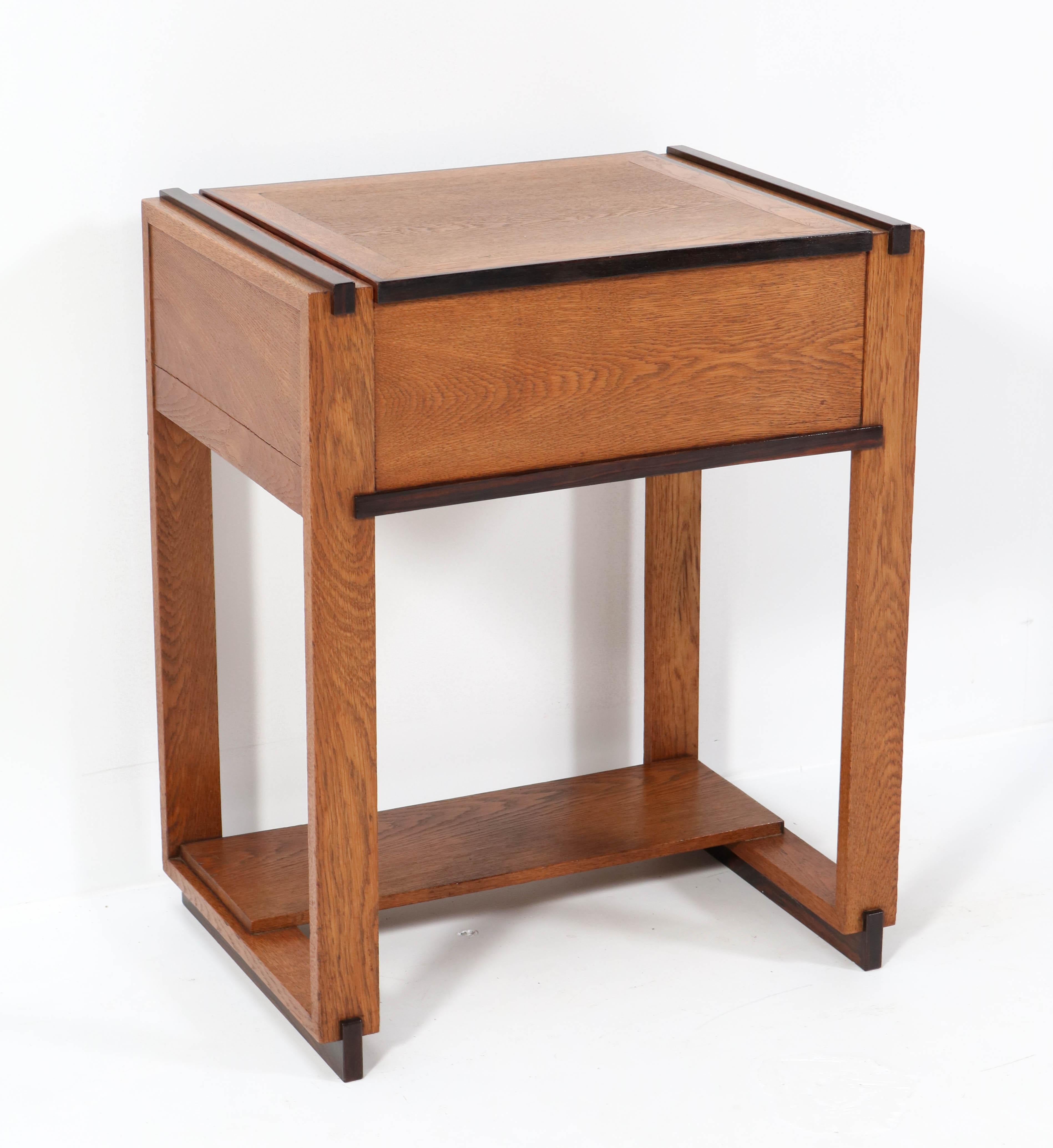 Glass Oak Art Deco Haagse School Sewing Table by P.E.L. Izeren for Genneper Molen