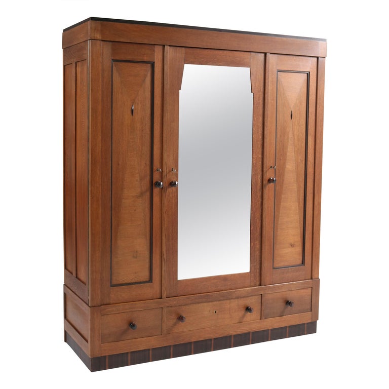 Oak Art Deco Haagse School Wardrobe or Armoir, 1920s at 1stdibs