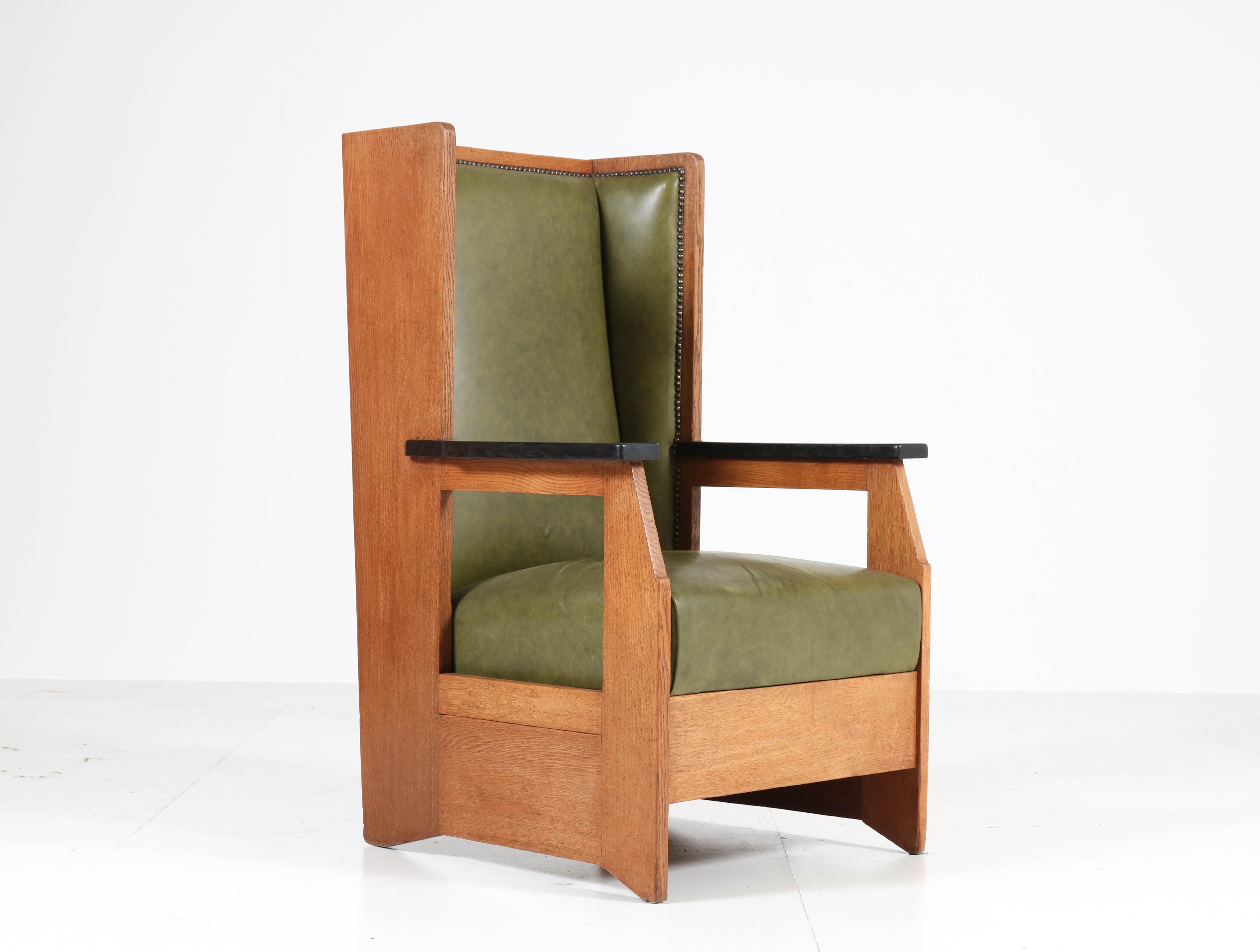 Dutch Oak Art Deco Haagse School Wingback Chair by Henk Wouda for Pander, 1924