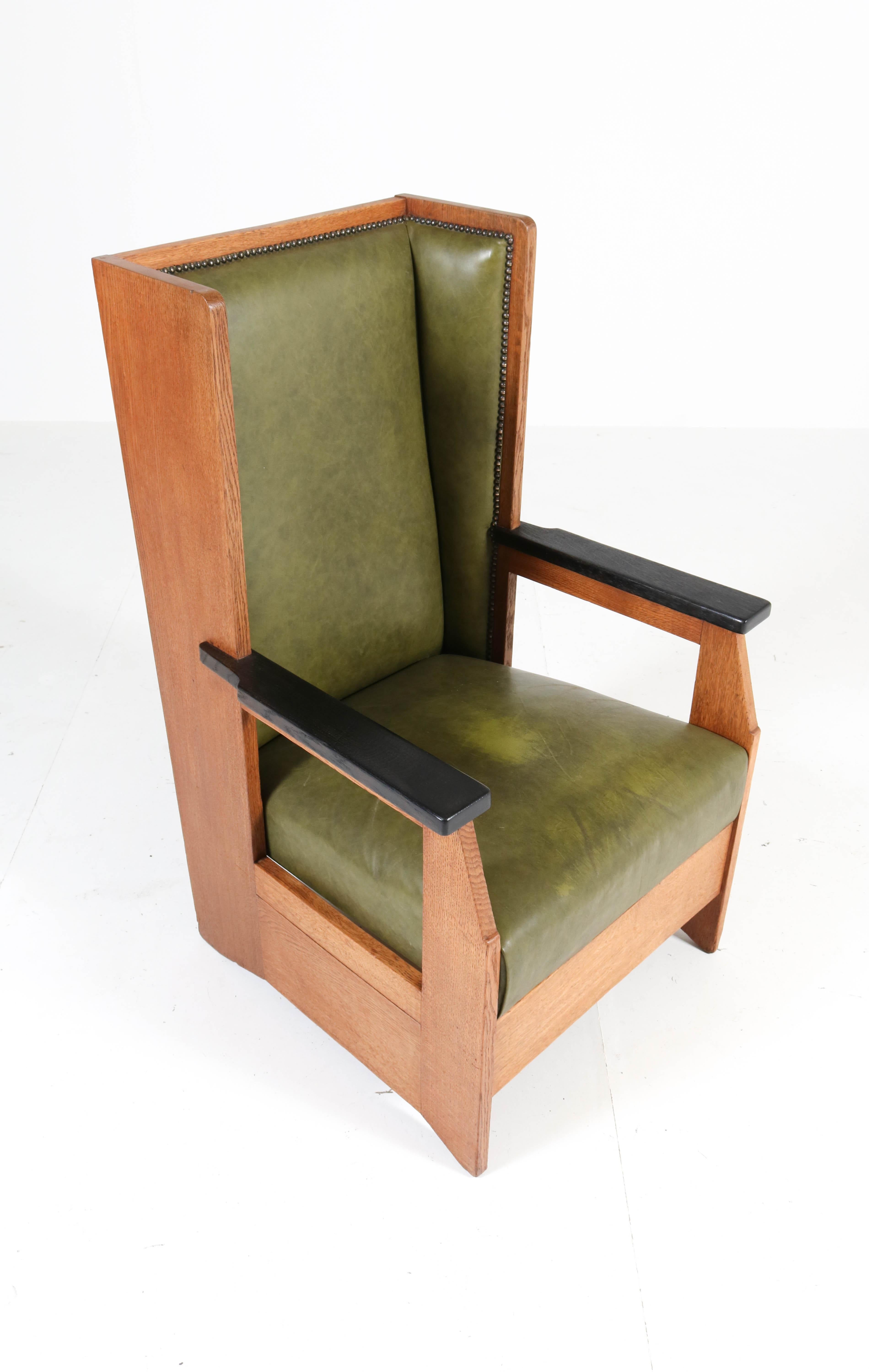 Oak Art Deco Haagse School Wingback Chair by Henk Wouda for Pander, 1924 In Good Condition In Amsterdam, NL