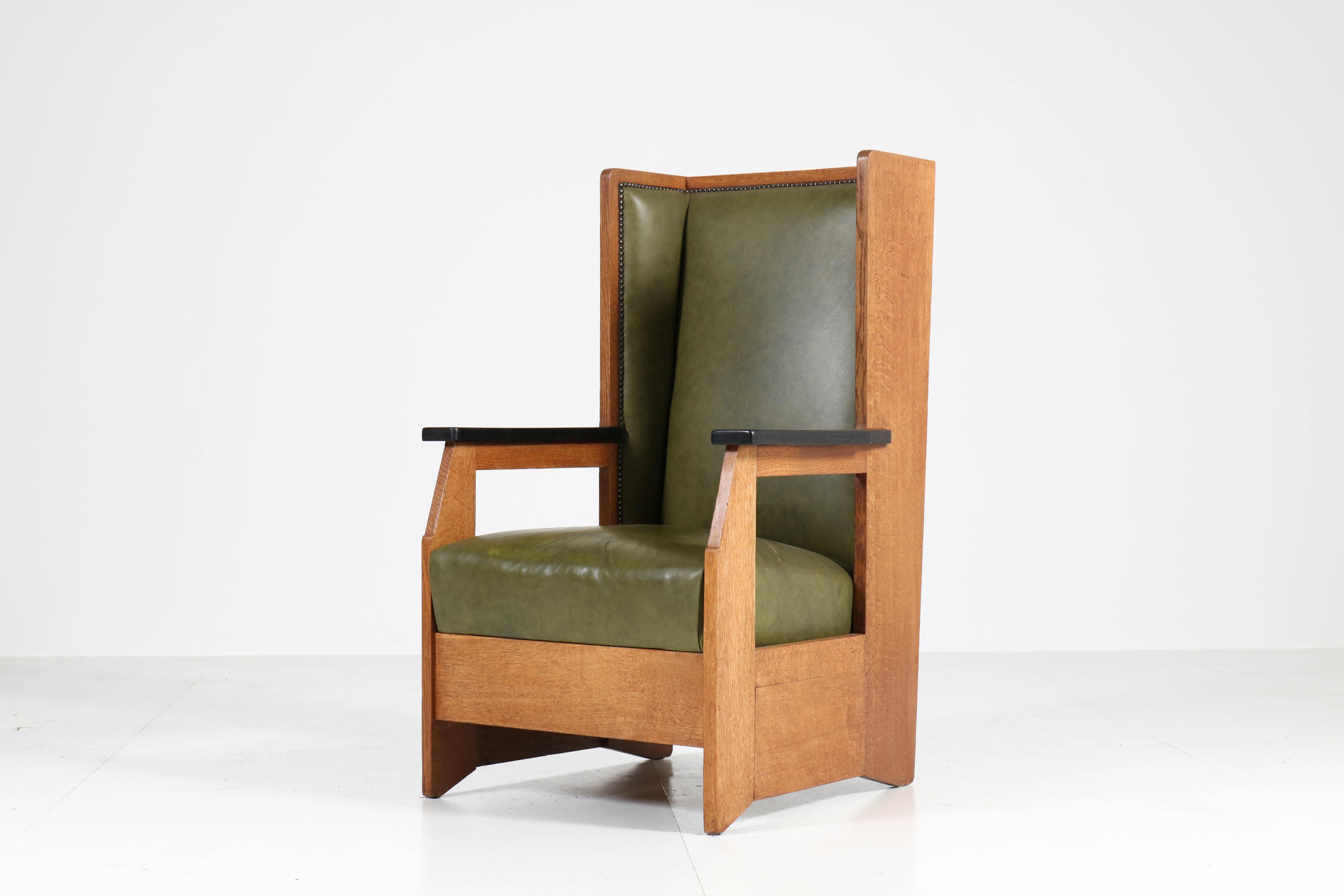 Oak Art Deco Haagse School Wingback Chair by Henk Wouda for Pander, 1924 1