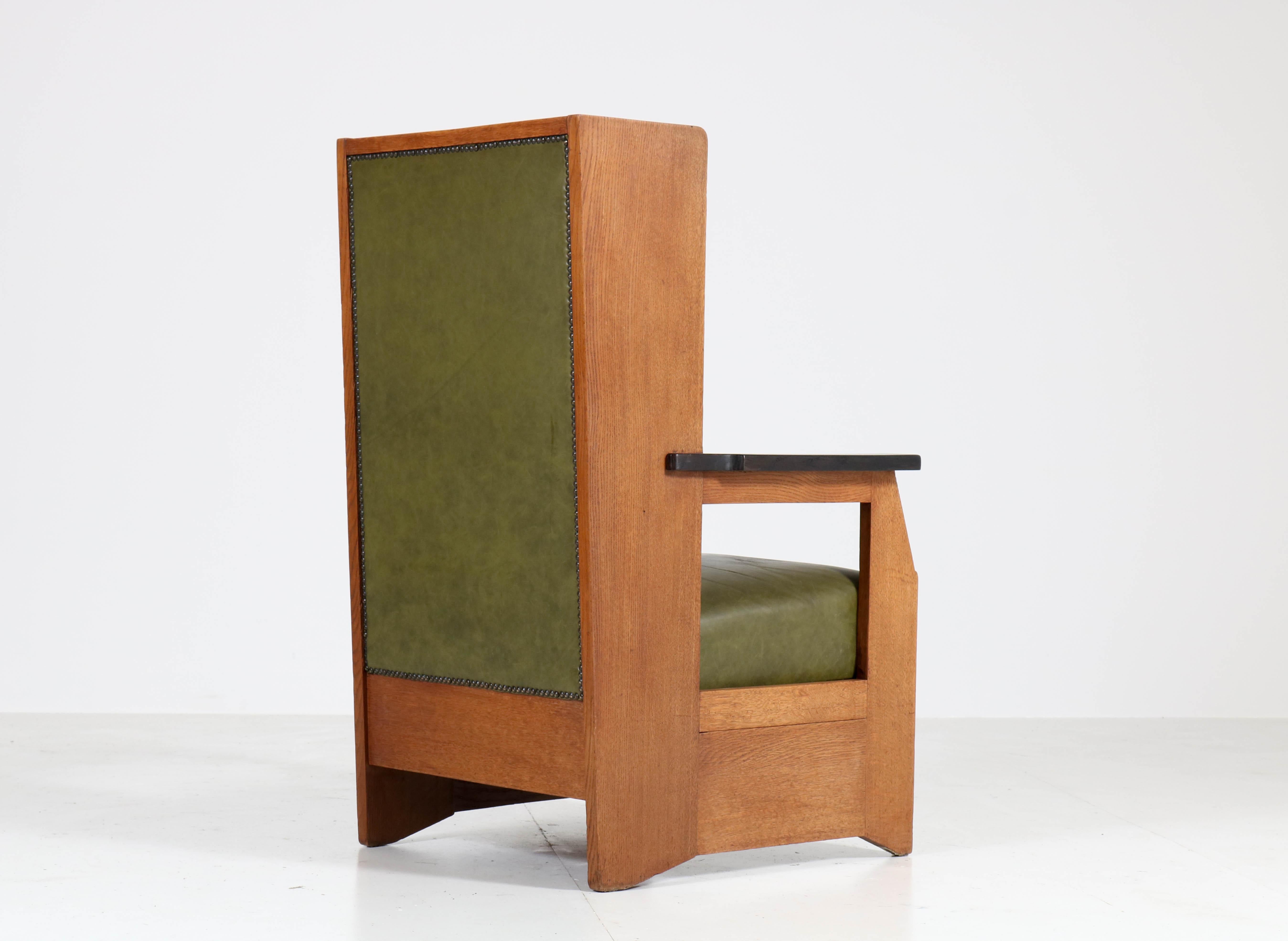 Oak Art Deco Haagse School Wingback Chair by Henk Wouda for Pander, 1924 3