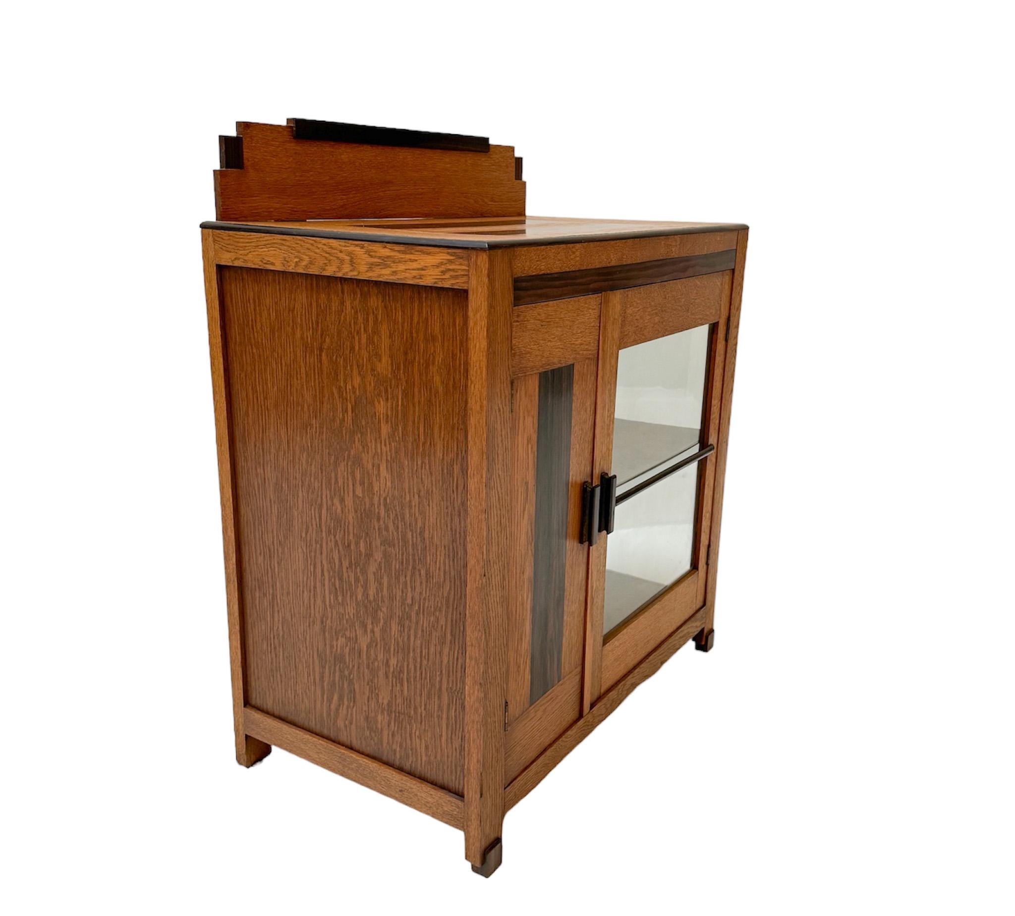 Glass Oak Art Deco Modernist Cabinet, 1920s For Sale