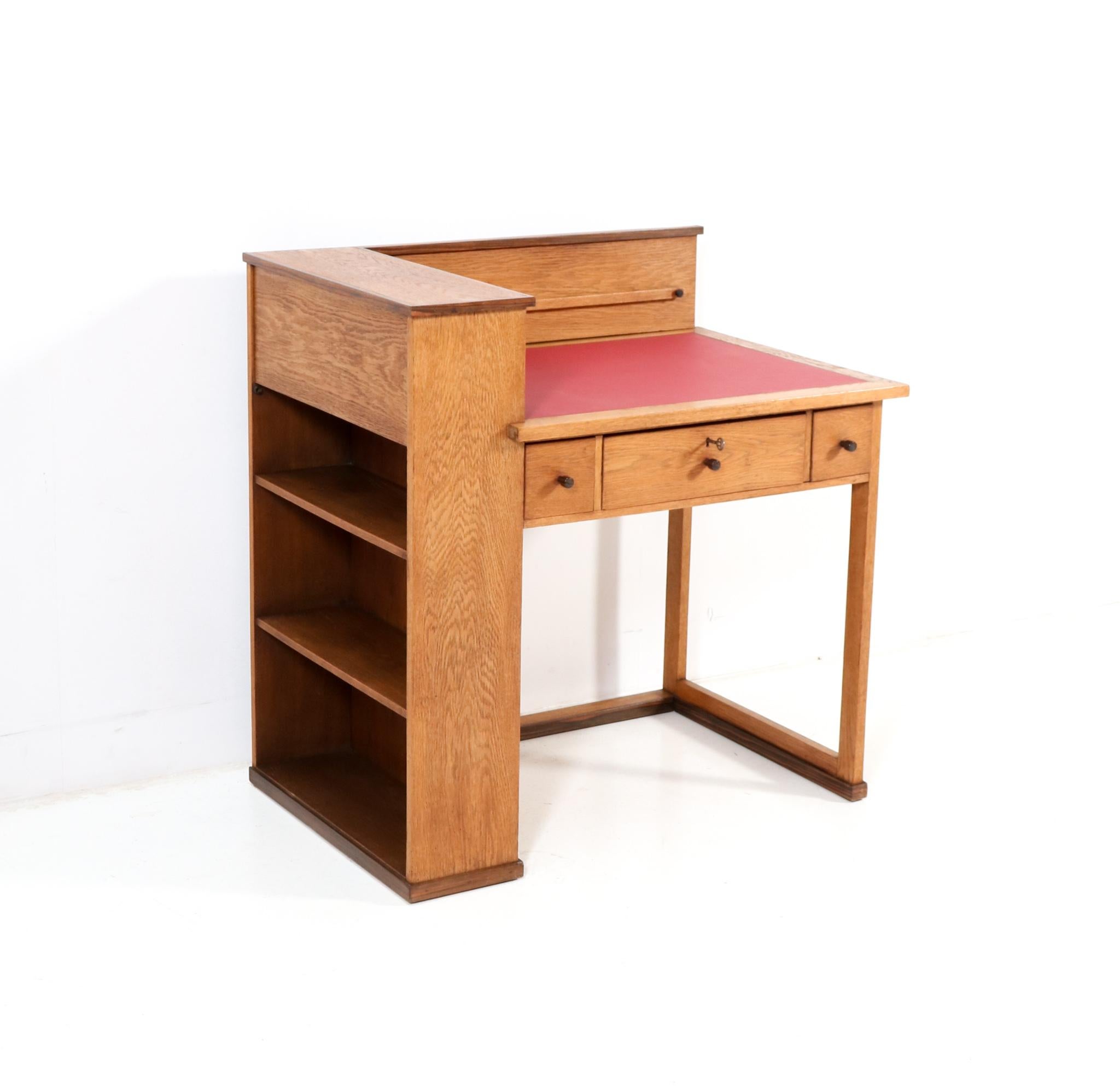 Faux Leather Oak Art Deco Modernist Desk by P.E.L. Izeren for De Genneper Molen, 1920s