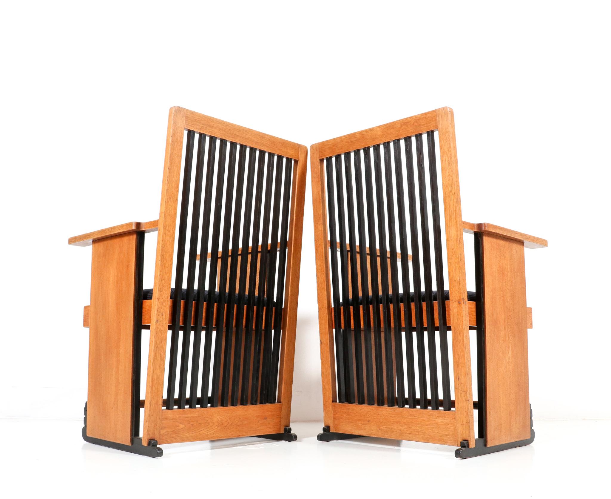  Oak Art Deco Modernist High Back Dining Room Chairs by Architect Caspers, 1920s For Sale 2