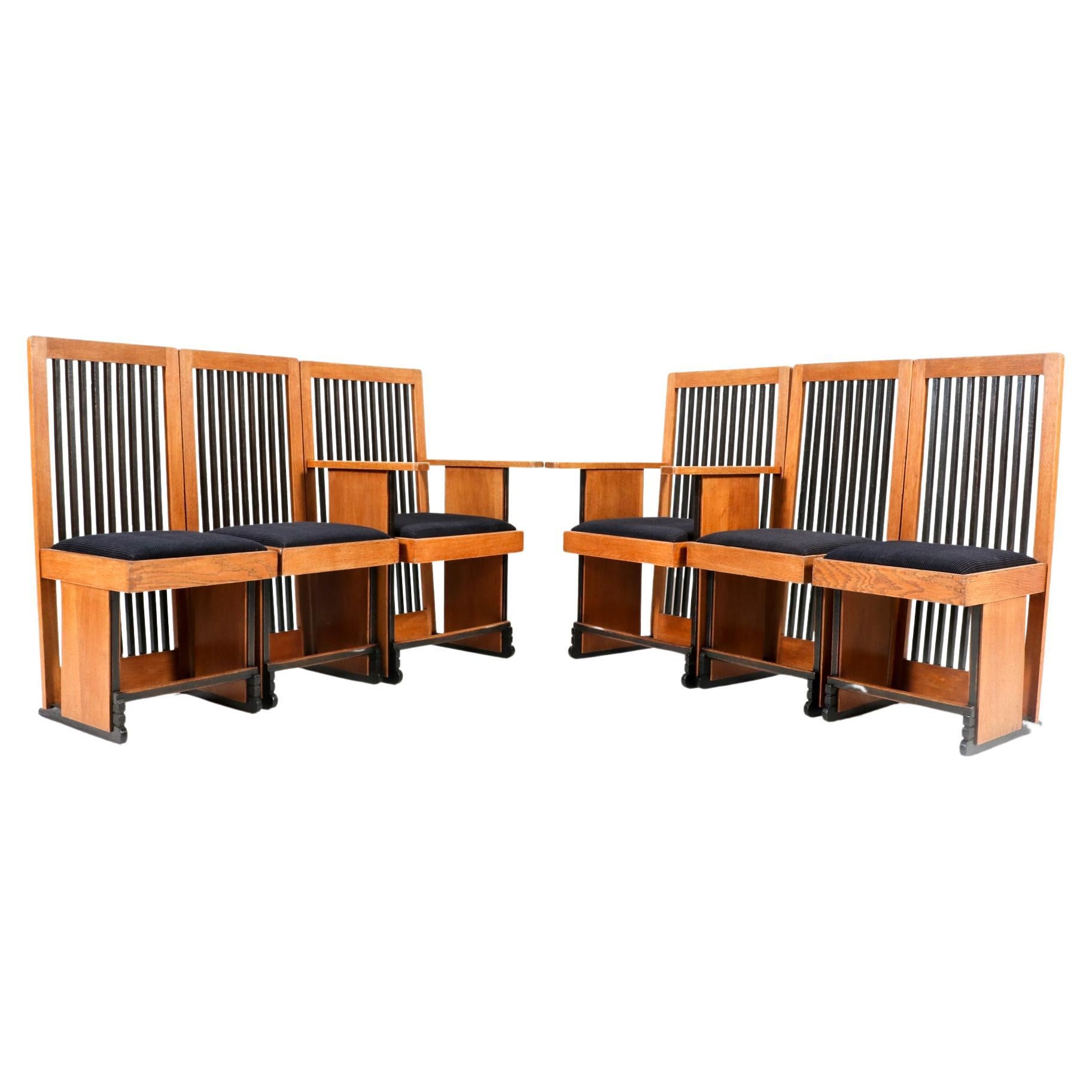  Oak Art Deco Modernist High Back Dining Room Chairs by Architect Caspers, 1920s