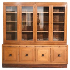 Oak Art Deco Modernist Large Two Piece Bookcase, 1920s