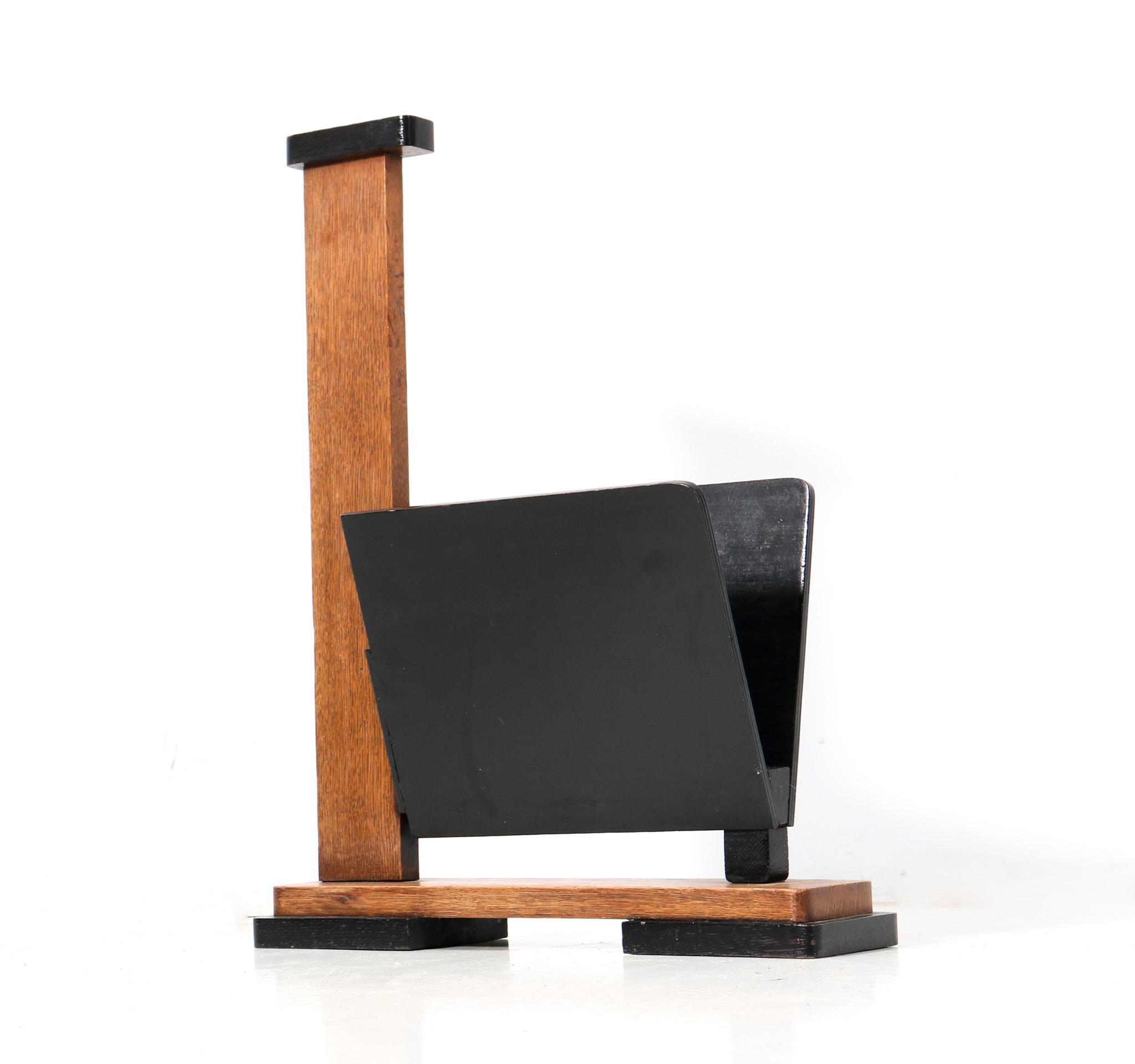 Dutch Oak Art Deco Modernist Magazine Rack, 1920s