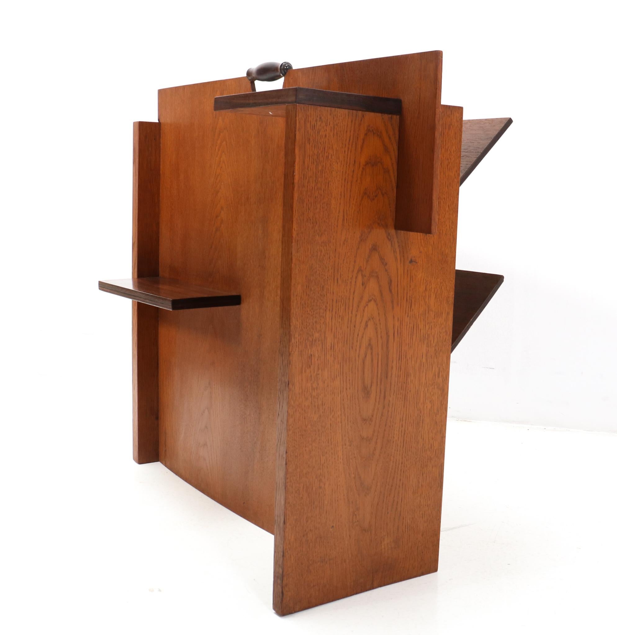 Dutch Oak Art Deco Modernist Magazine Rack by Frits Spanjaard, 1920s For Sale