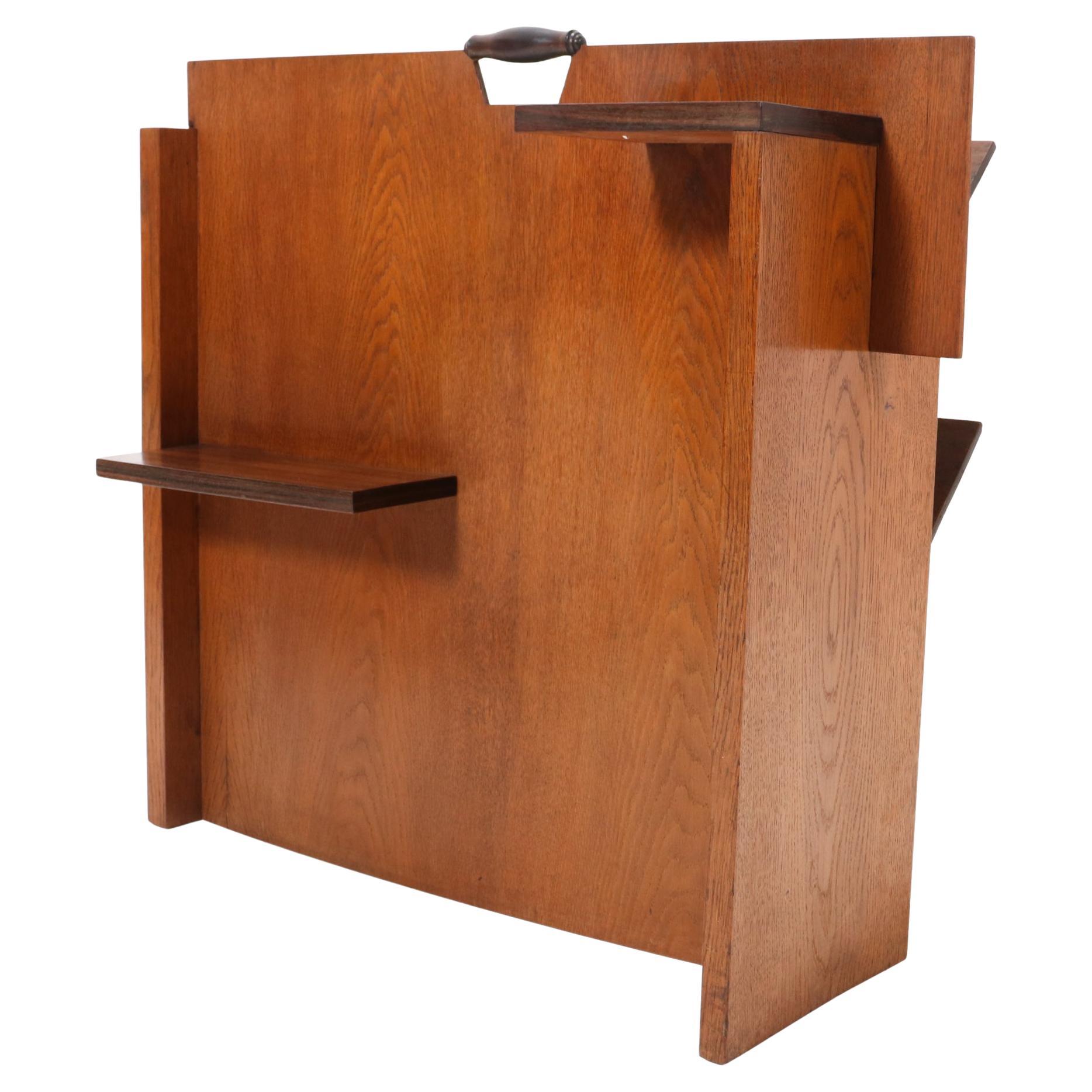 Oak Art Deco Modernist Magazine Rack by Frits Spanjaard, 1920s