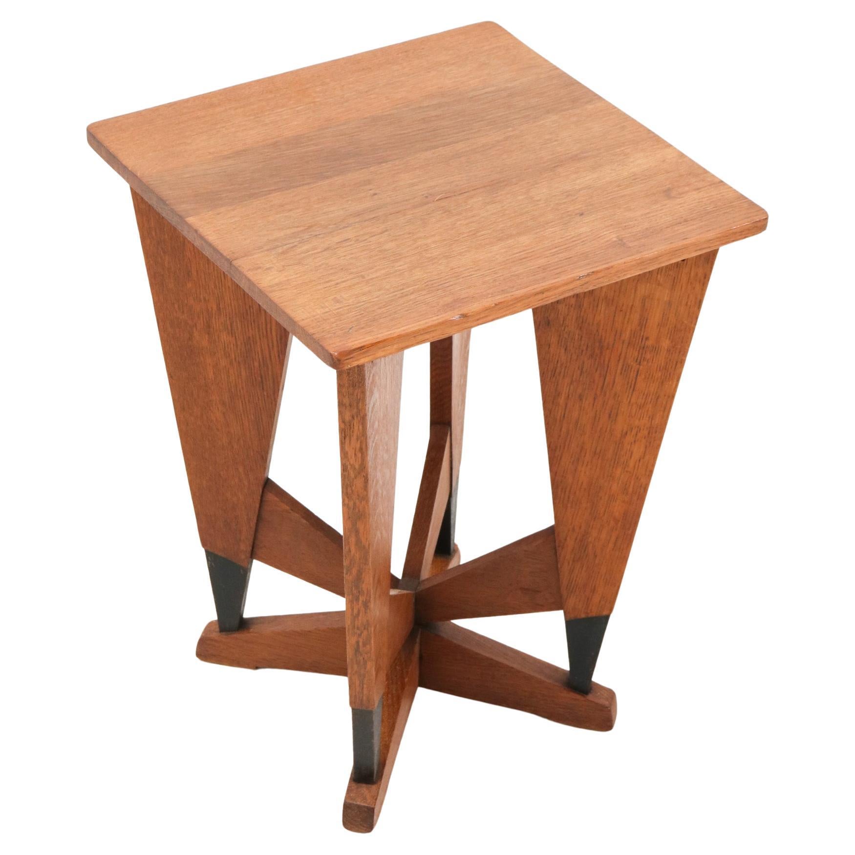 Oak Art Deco Modernist Side Table by P.E.L. Izeren for De Genneper Molen, 1920s For Sale