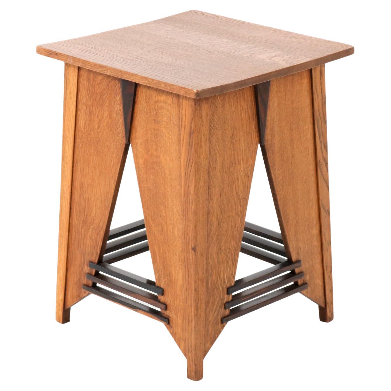 Oak Art Deco Modernist Side Table by P.E.L. Izeren for Genneper Molen, 1920s For Sale