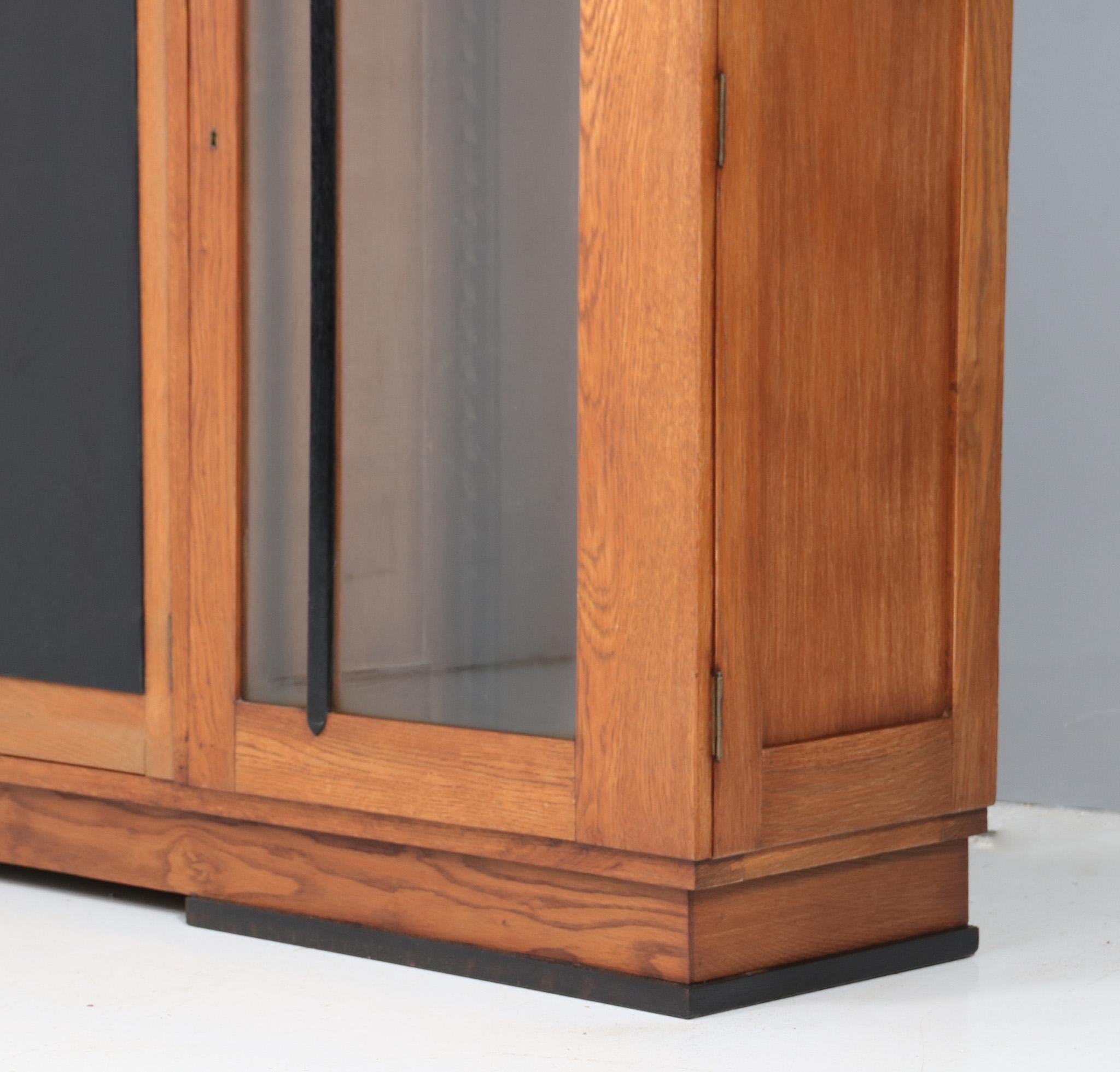 Early 20th Century Oak Art Deco Modernist Three-Door Bookcase, 1920s For Sale